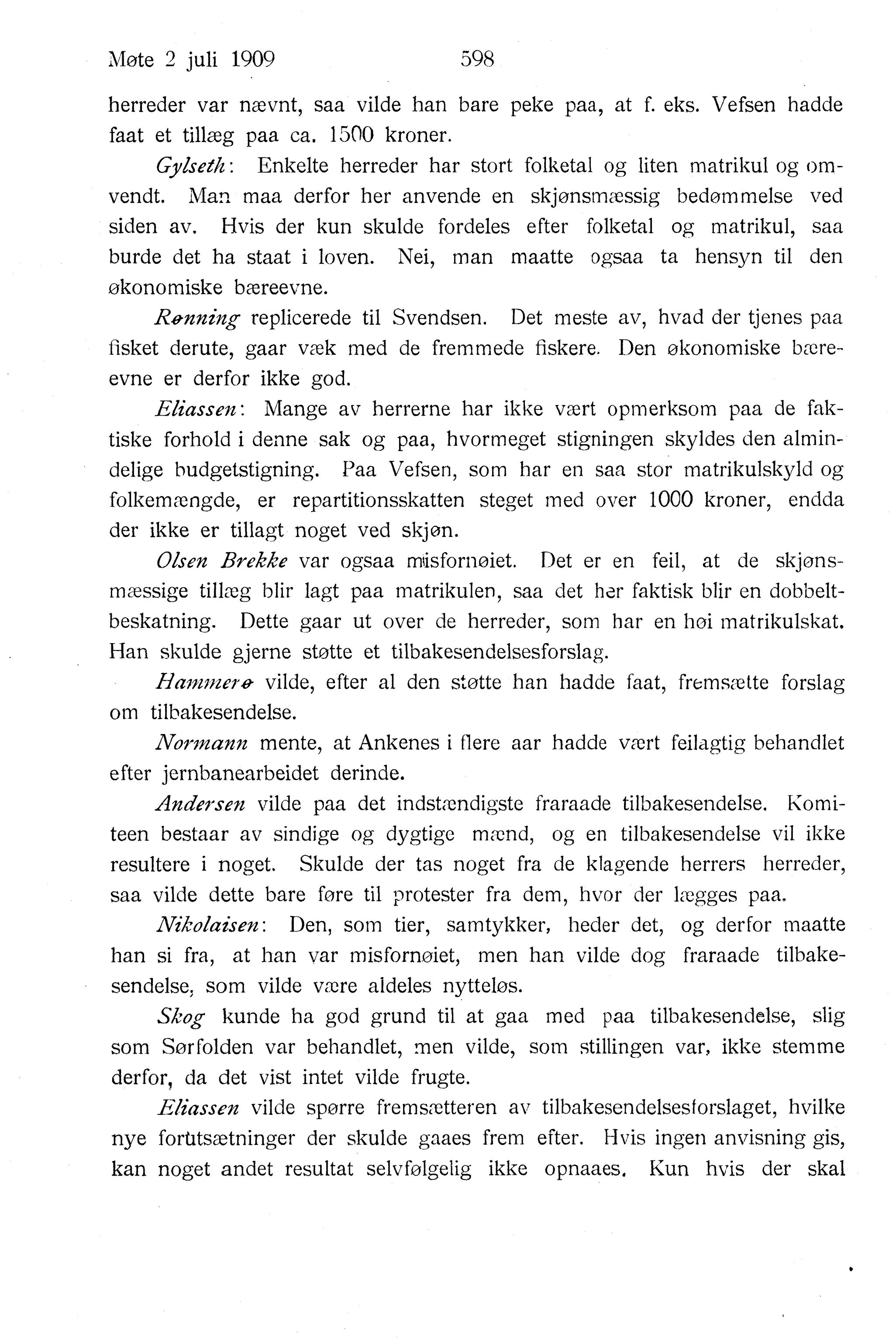 Nordland Fylkeskommune. Fylkestinget, AIN/NFK-17/176/A/Ac/L0032: Fylkestingsforhandlinger 1909, 1909