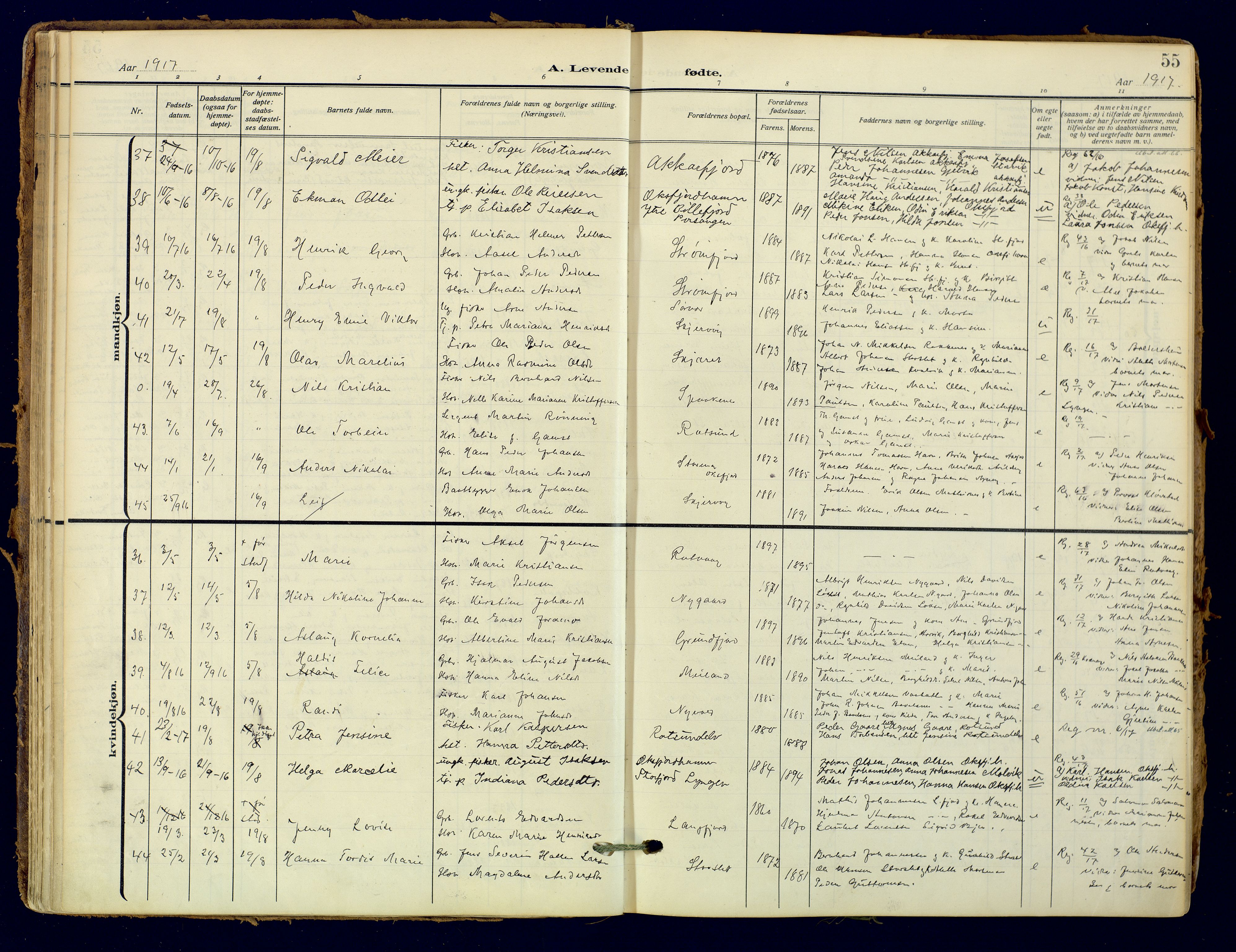 Skjervøy sokneprestkontor, AV/SATØ-S-1300/H/Ha/Haa: Ministerialbok nr. 18, 1910-1926, s. 55
