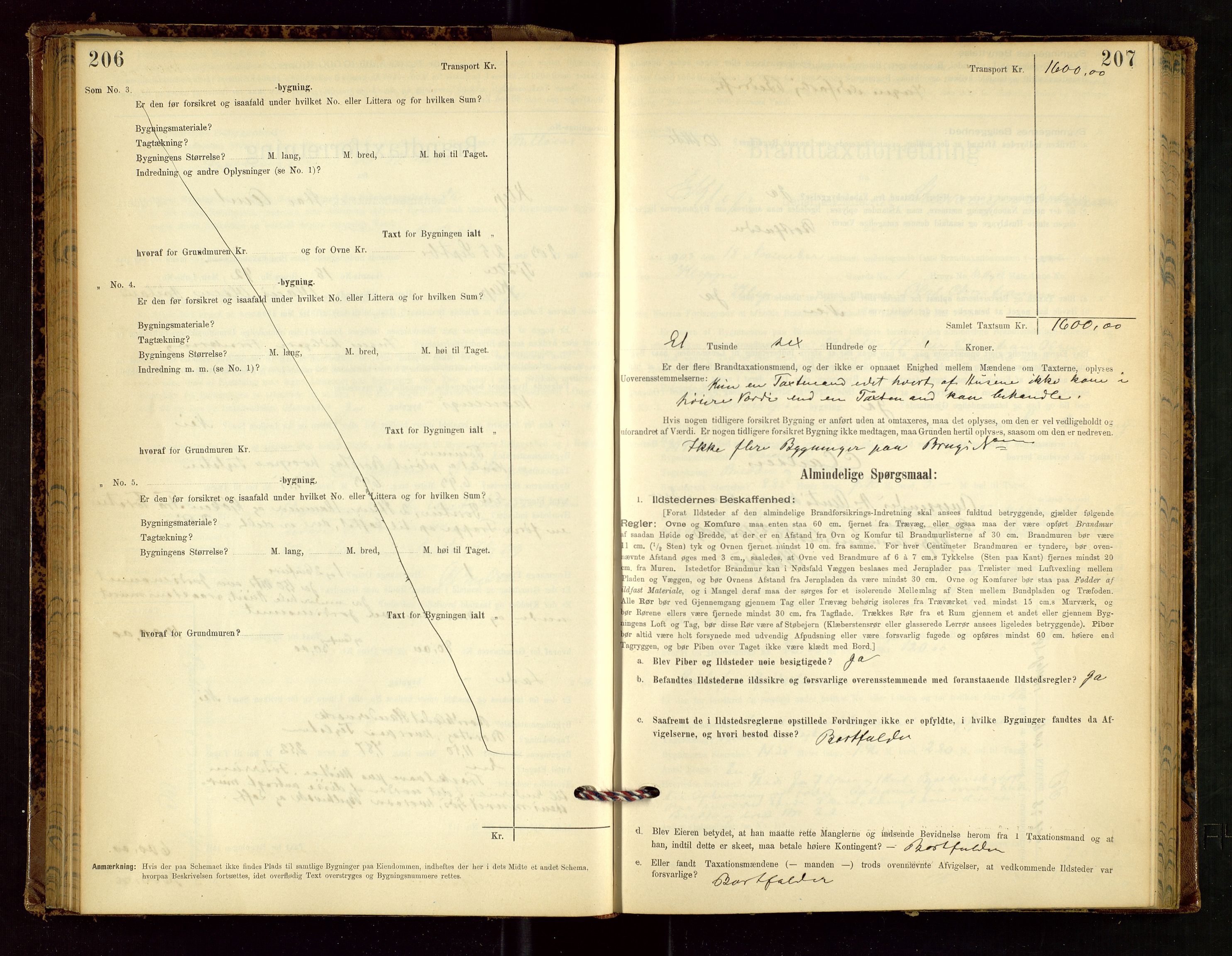 Klepp lensmannskontor, SAST/A-100163/Goc/L0002: "Brandtaxationsprotokol" m/register, 1898-1902, s. 206-207