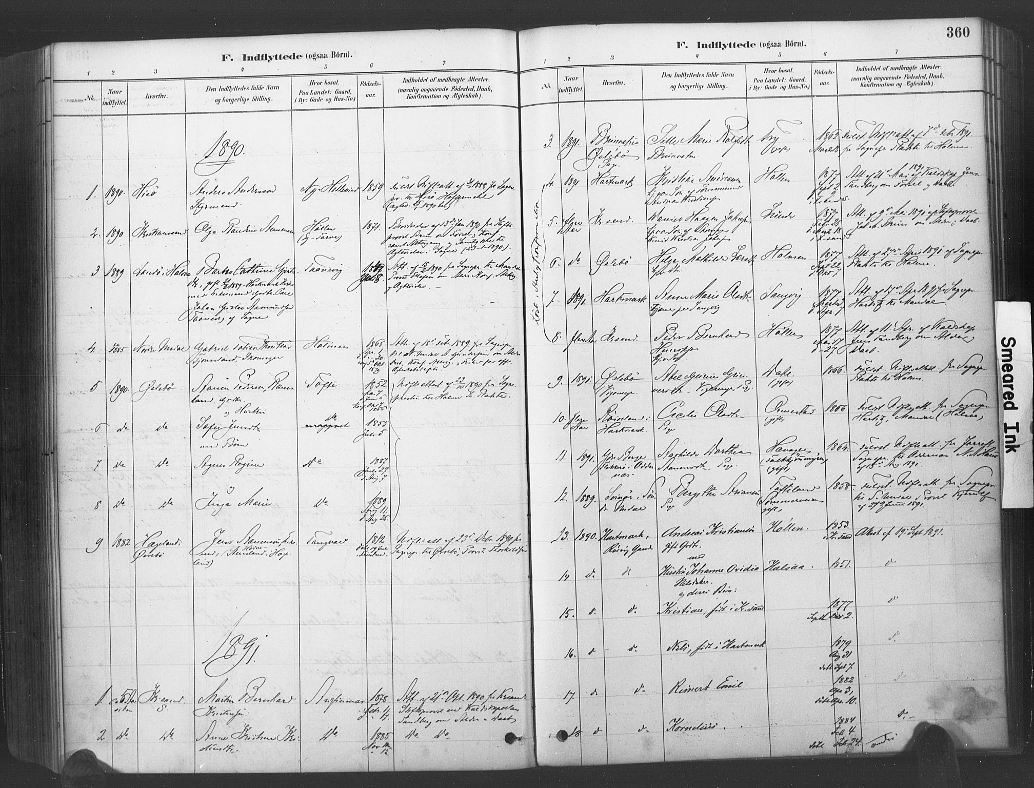 Søgne sokneprestkontor, SAK/1111-0037/F/Fa/Fab/L0012: Ministerialbok nr. A 12, 1880-1891, s. 360
