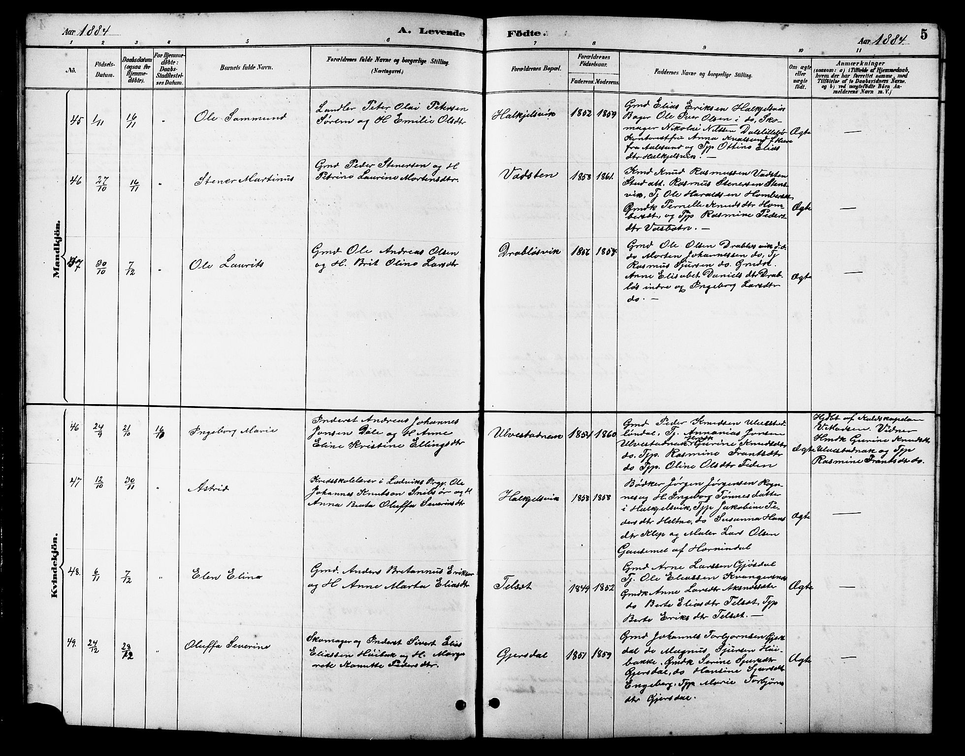 Ministerialprotokoller, klokkerbøker og fødselsregistre - Møre og Romsdal, AV/SAT-A-1454/511/L0158: Klokkerbok nr. 511C04, 1884-1903, s. 5