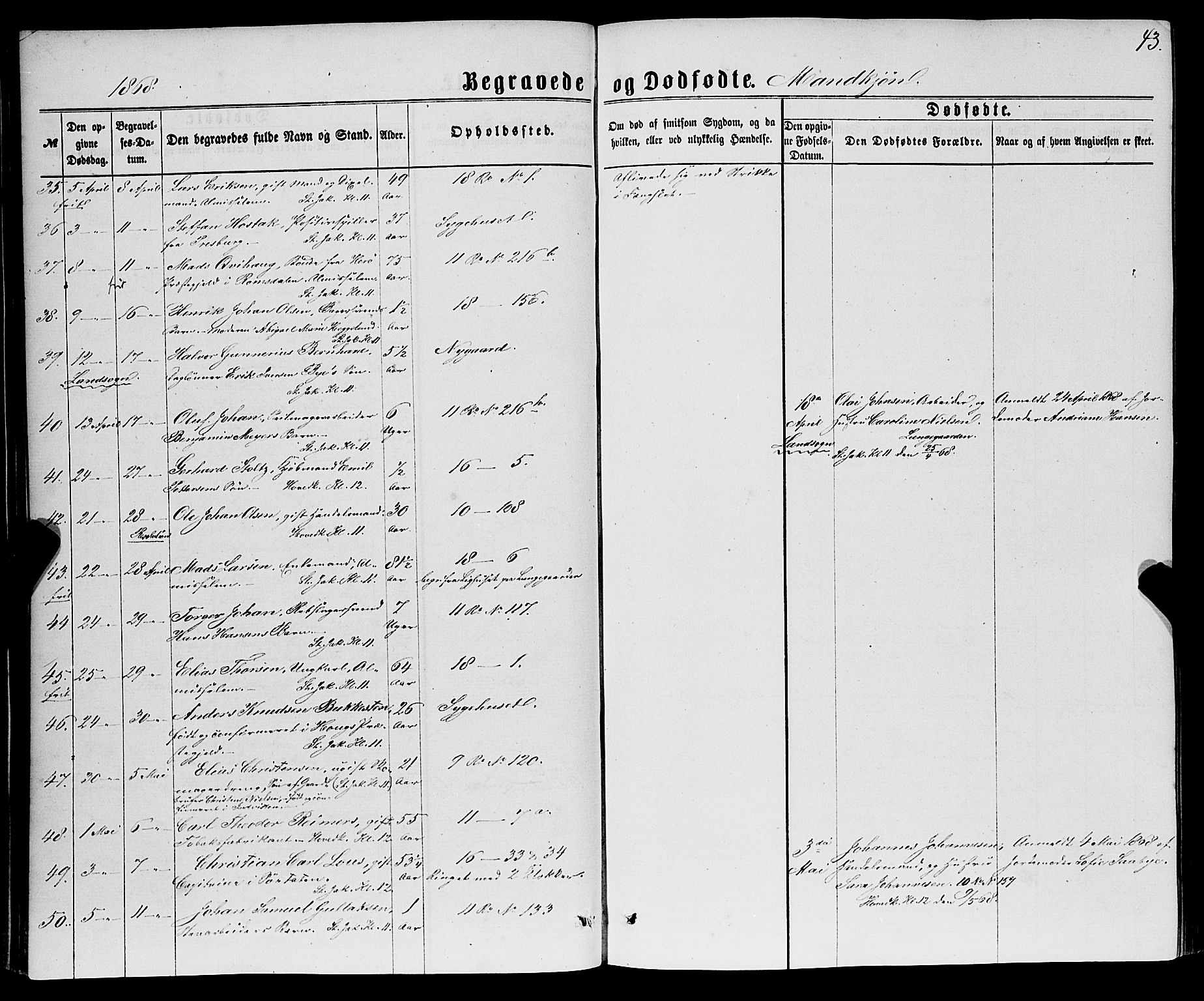 Domkirken sokneprestembete, AV/SAB-A-74801/H/Haa/L0042: Ministerialbok nr. E 3, 1863-1876, s. 43