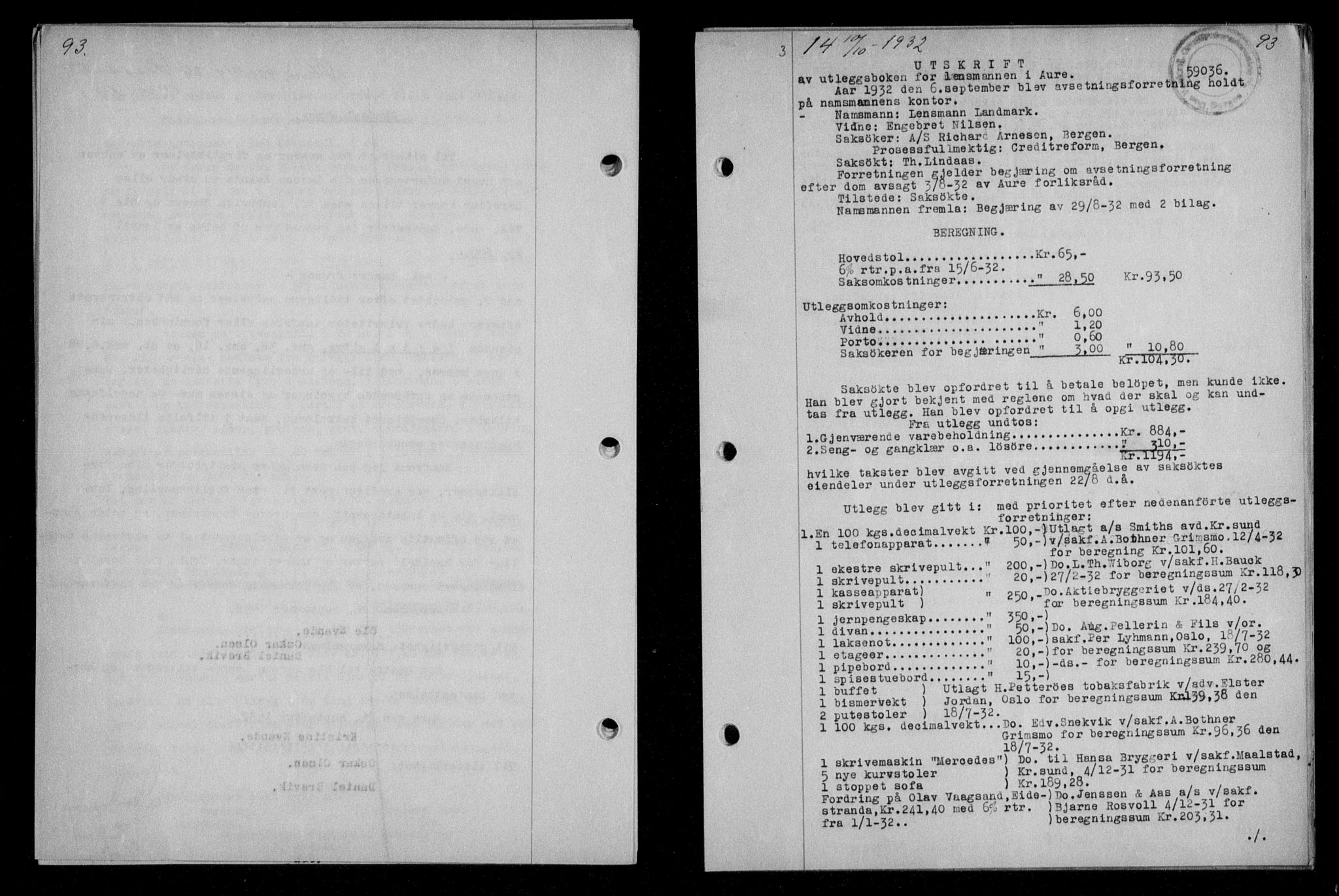 Nordmøre sorenskriveri, AV/SAT-A-4132/1/2/2Ca/L0076: Pantebok nr. 66, 1932-1933, Tingl.dato: 10.10.1932