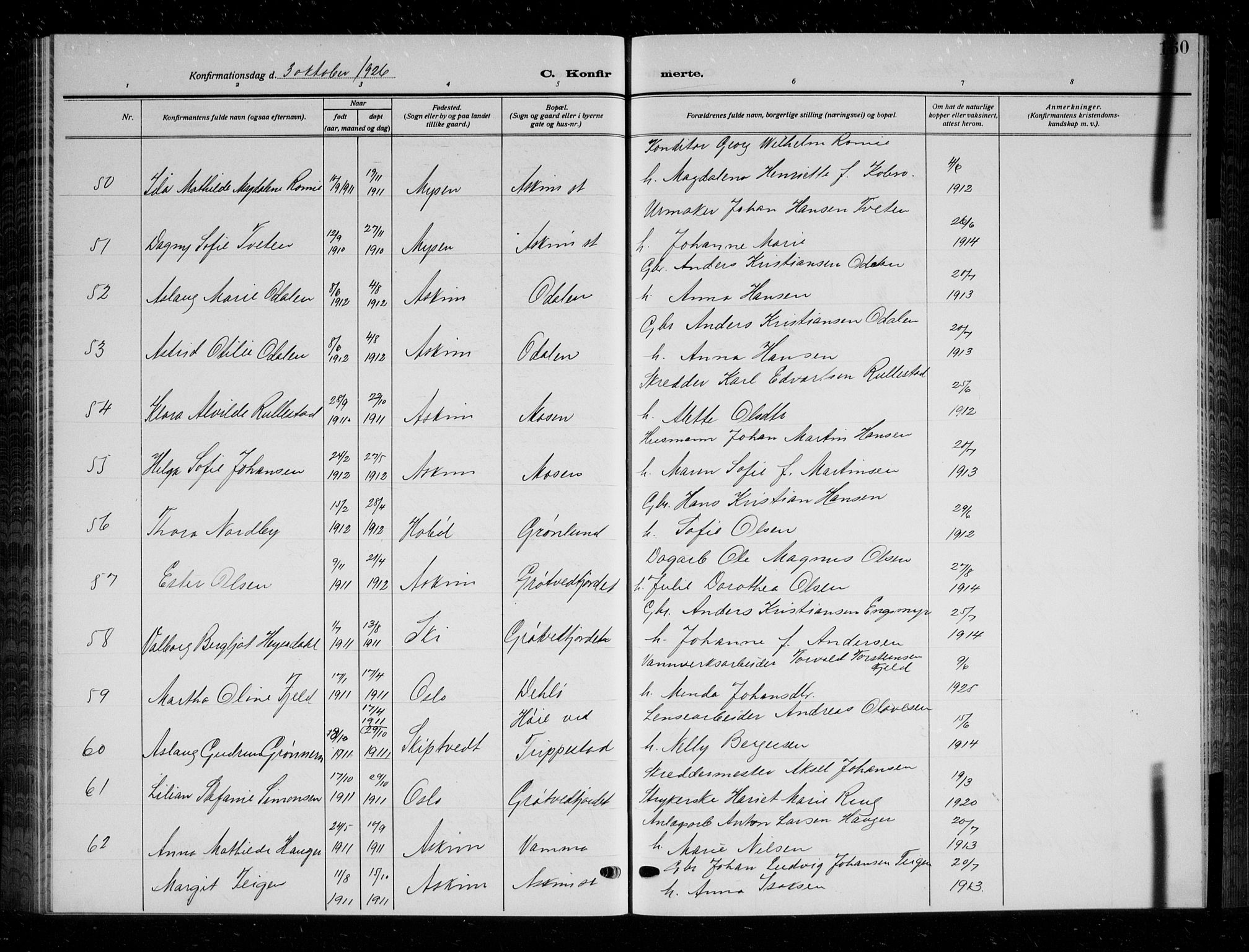 Askim prestekontor Kirkebøker, AV/SAO-A-10900/G/Ga/L0003: Klokkerbok nr. 3, 1921-1937, s. 160