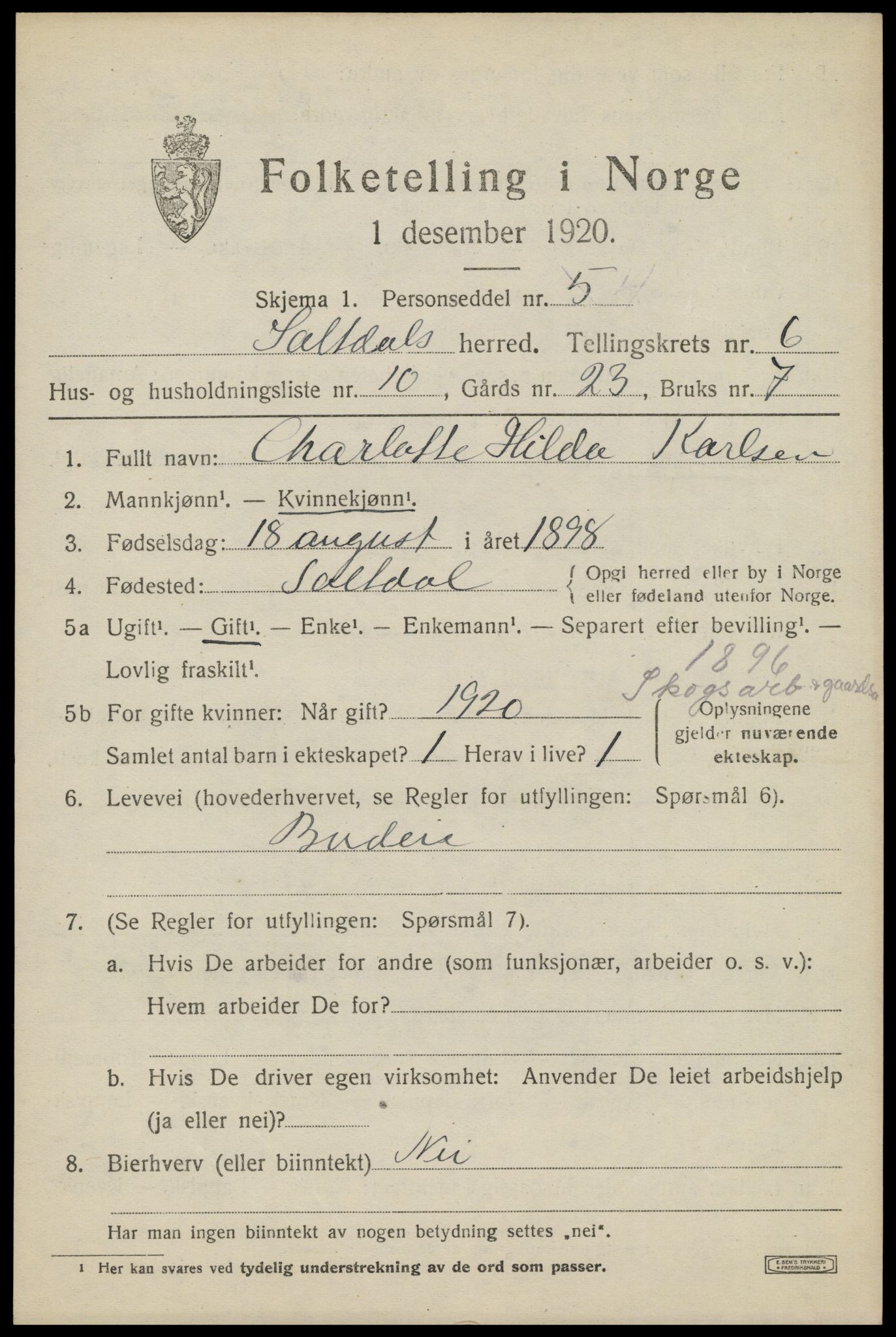 SAT, Folketelling 1920 for 1840 Saltdal herred, 1920, s. 7451