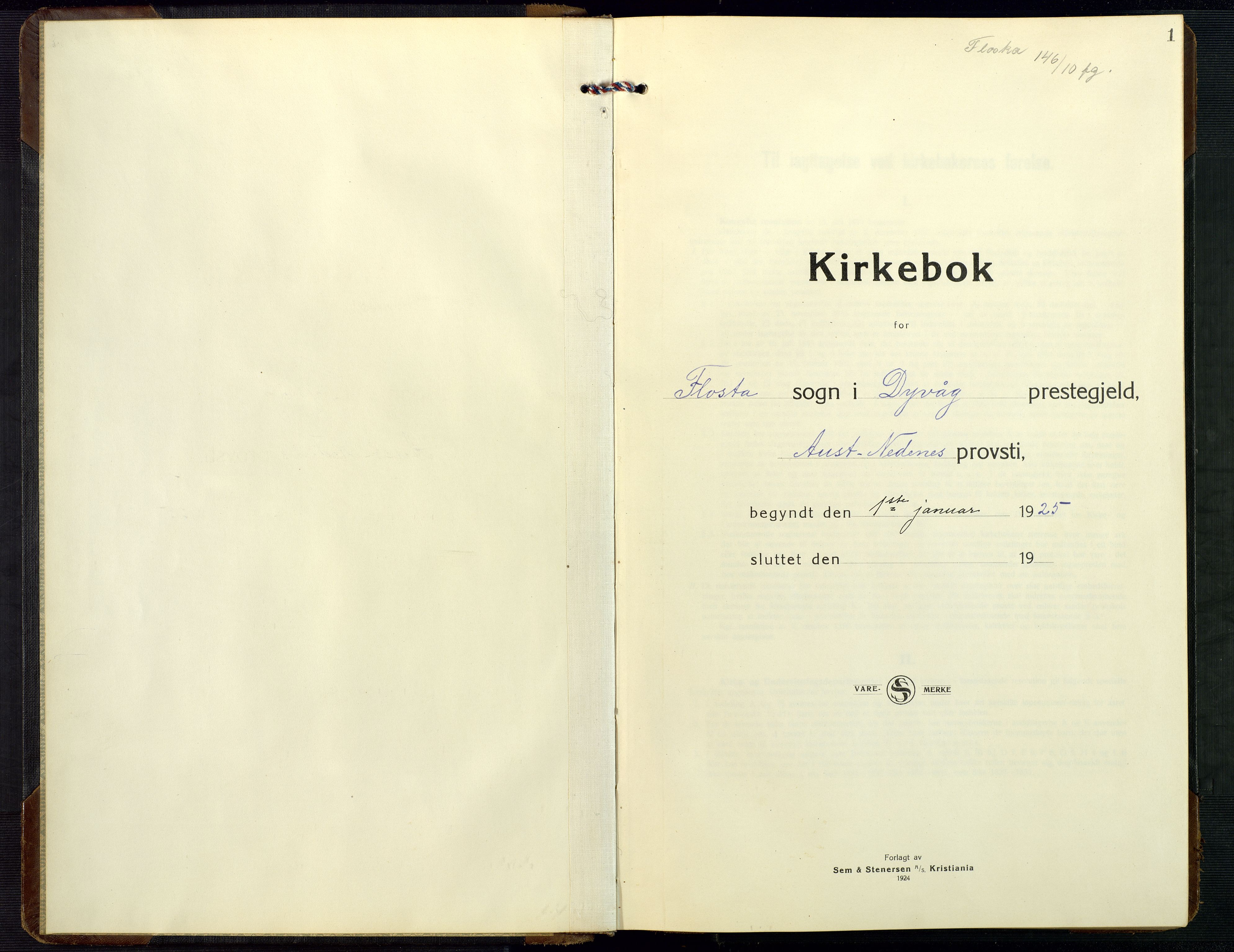 Dypvåg sokneprestkontor, AV/SAK-1111-0007/F/Fb/Fbb/L0006: Klokkerbok nr. B 6, 1925-1954, s. 1