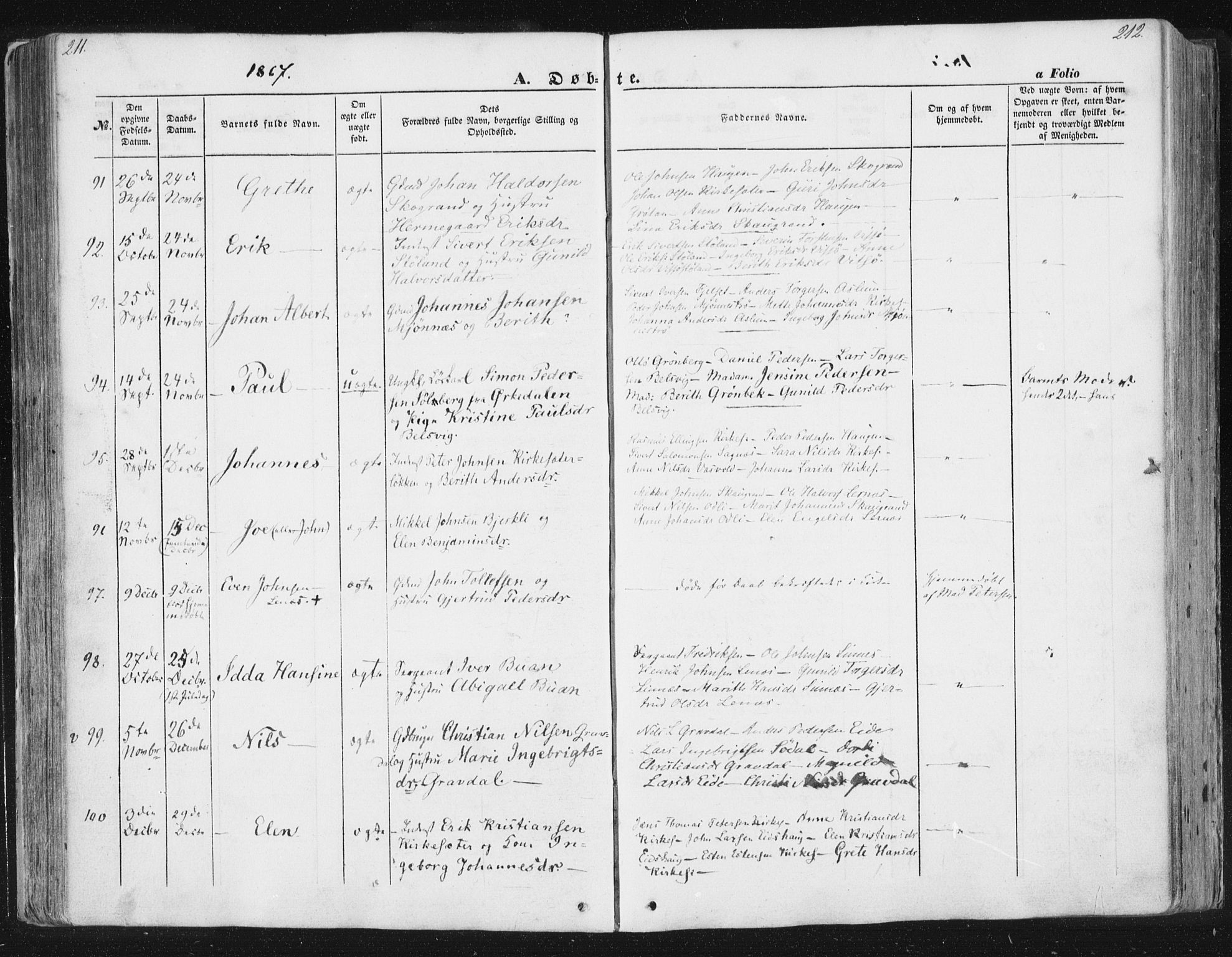 Ministerialprotokoller, klokkerbøker og fødselsregistre - Sør-Trøndelag, SAT/A-1456/630/L0494: Ministerialbok nr. 630A07, 1852-1868, s. 211-212