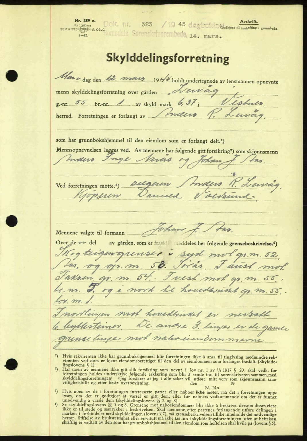 Romsdal sorenskriveri, SAT/A-4149/1/2/2C: Pantebok nr. A17, 1944-1945, Dagboknr: 323/1945