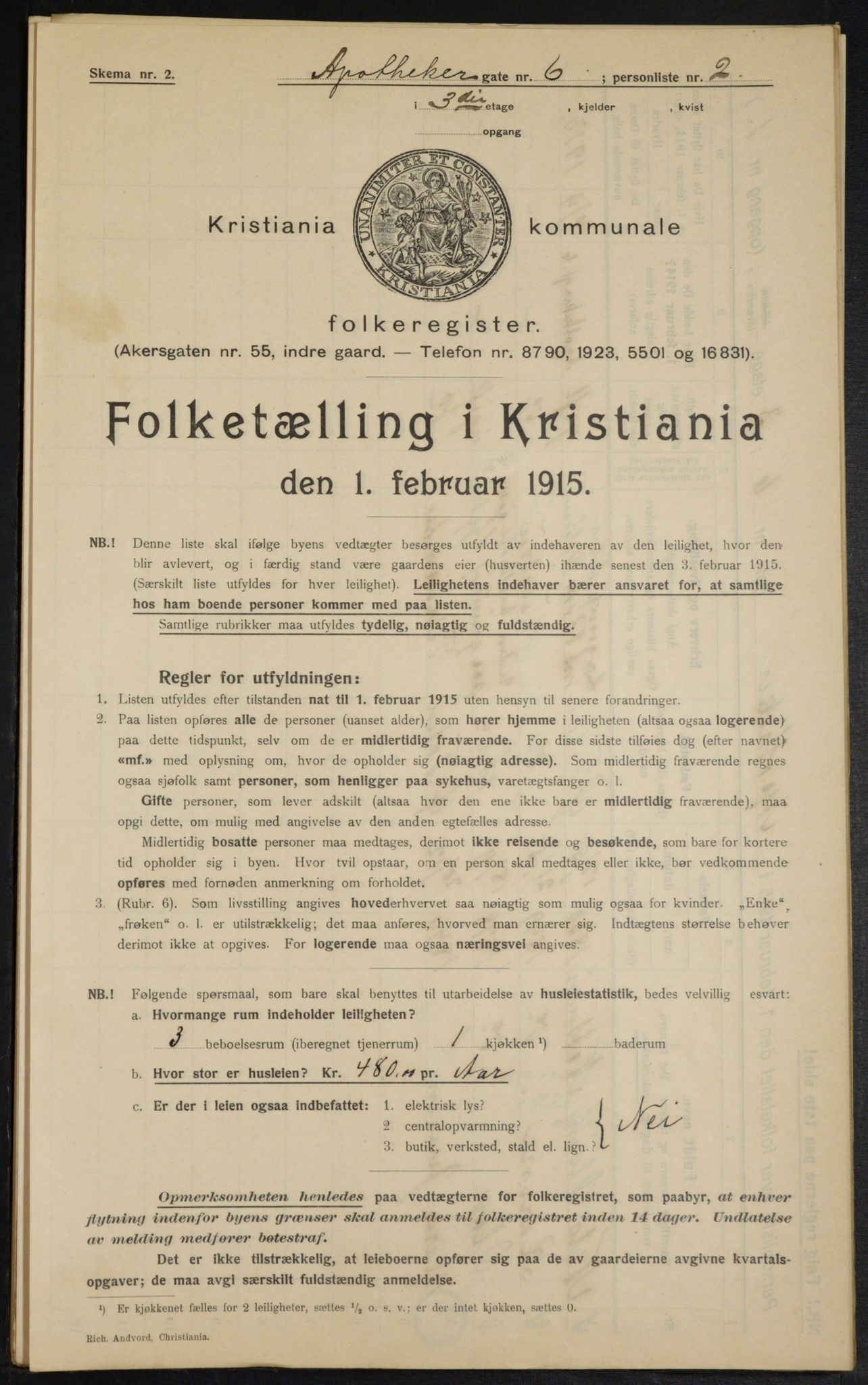 OBA, Kommunal folketelling 1.2.1915 for Kristiania, 1915, s. 1383