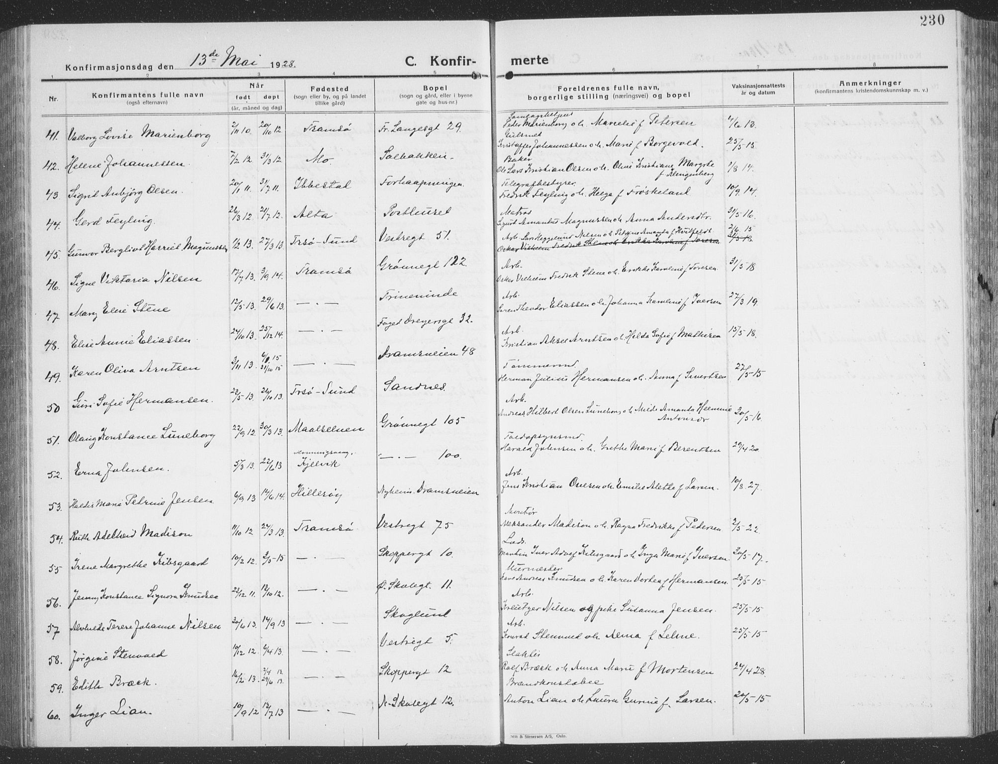 Tromsø sokneprestkontor/stiftsprosti/domprosti, AV/SATØ-S-1343/G/Gb/L0010klokker: Klokkerbok nr. 10, 1925-1937, s. 230