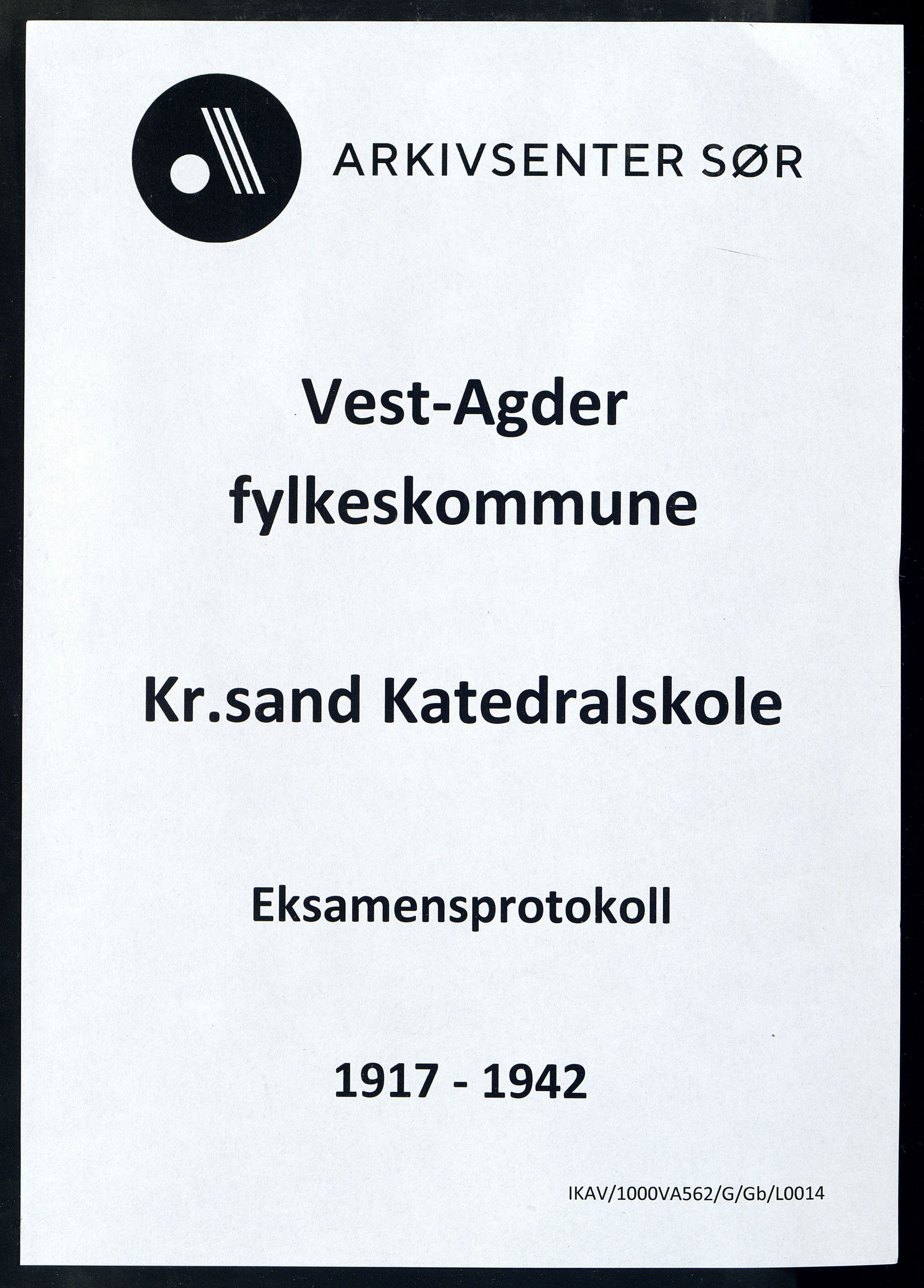 Vest-Agder Fylkeskommune - Kristiansand Katedralskole, ARKSOR/1000VA562/G/Gb/L0014: Eksamensprotokoll, 1917-1942
