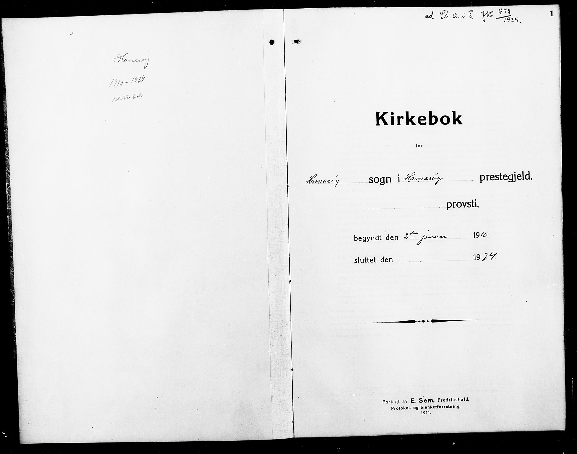 Ministerialprotokoller, klokkerbøker og fødselsregistre - Nordland, AV/SAT-A-1459/859/L0861: Klokkerbok nr. 859C07, 1910-1925, s. 1