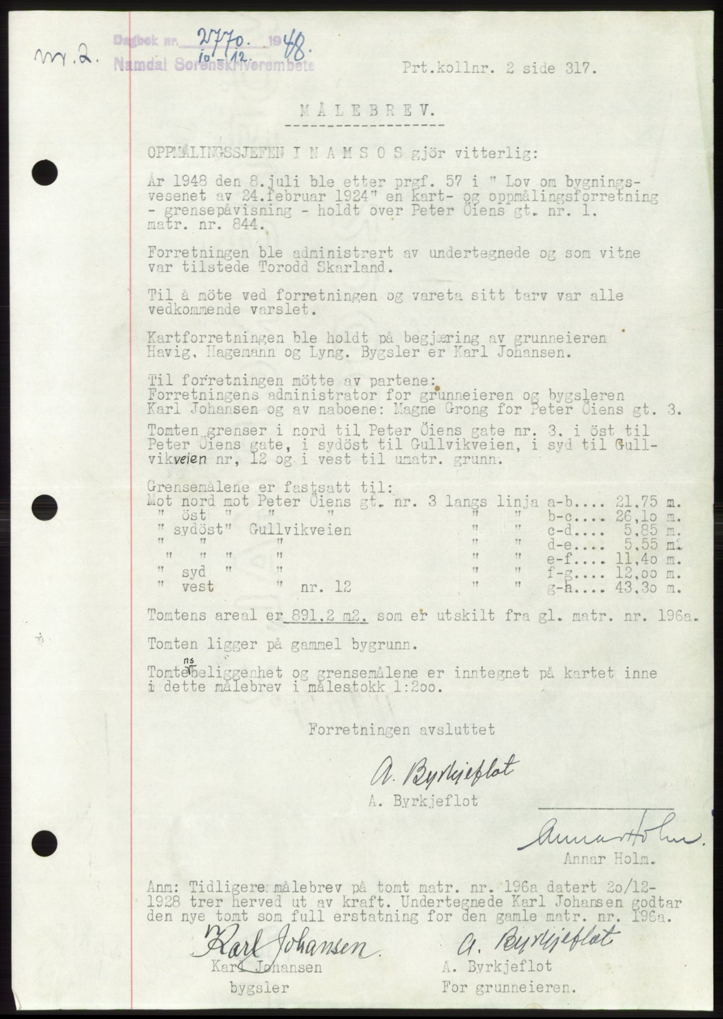Namdal sorenskriveri, SAT/A-4133/1/2/2C: Pantebok nr. -, 1948-1948, Dagboknr: 2770/1948