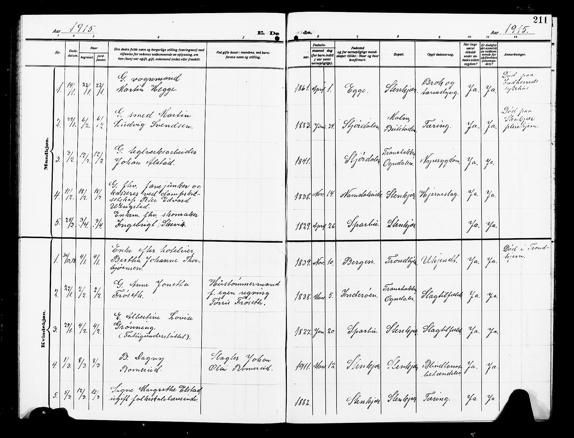 Ministerialprotokoller, klokkerbøker og fødselsregistre - Nord-Trøndelag, SAT/A-1458/739/L0376: Klokkerbok nr. 739C04, 1908-1917, s. 211