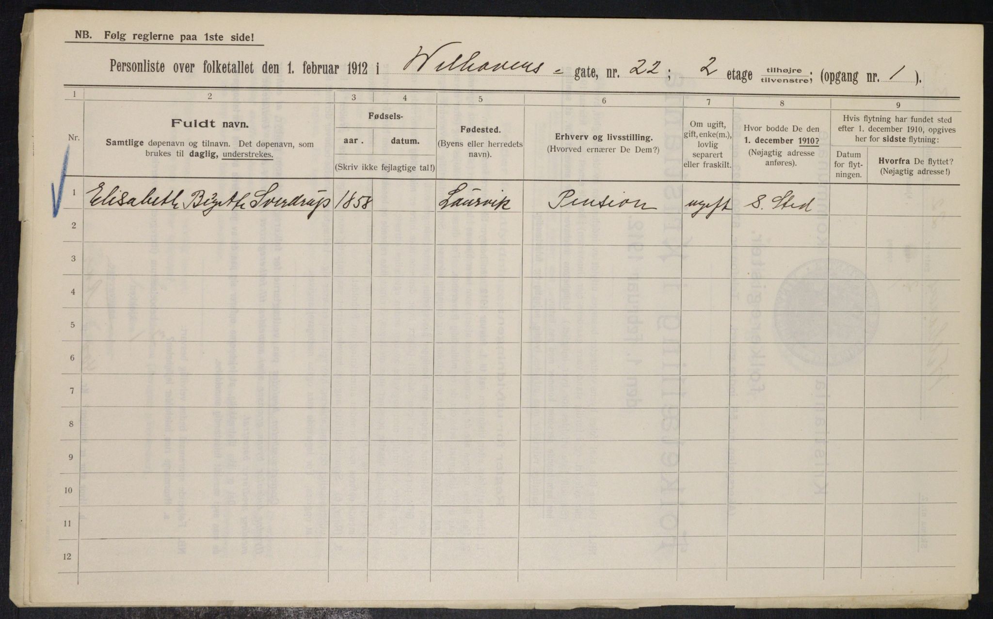 OBA, Kommunal folketelling 1.2.1912 for Kristiania, 1912, s. 127705