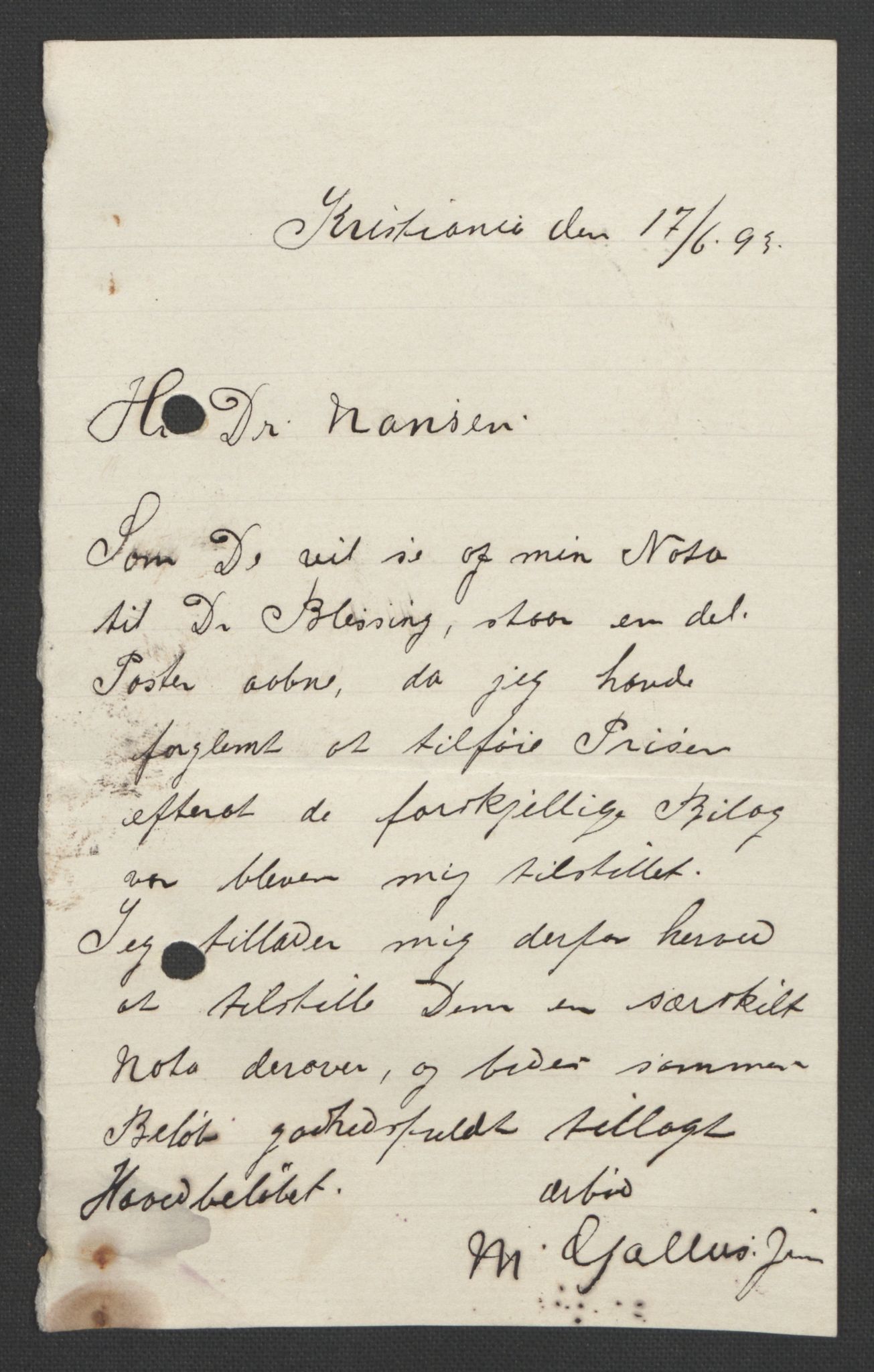 Arbeidskomitéen for Fridtjof Nansens polarekspedisjon, AV/RA-PA-0061/D/L0003/0002: Innk. brev og telegrammer vedr. proviant og utrustning / Utrustningen m.m. - korrespondanse, 1893, s. 181