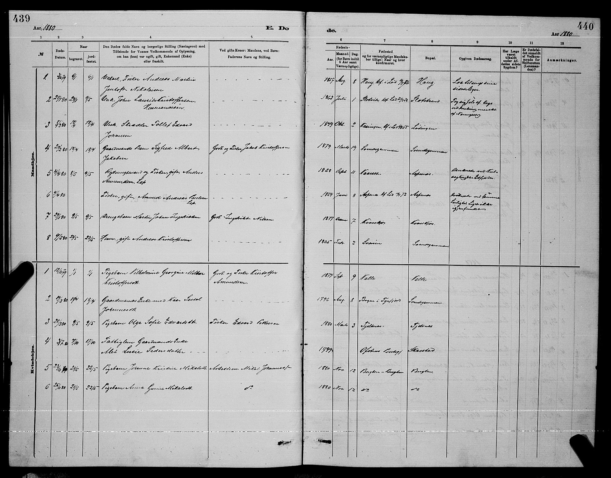 Ministerialprotokoller, klokkerbøker og fødselsregistre - Nordland, AV/SAT-A-1459/872/L1047: Klokkerbok nr. 872C03, 1880-1897, s. 439-440