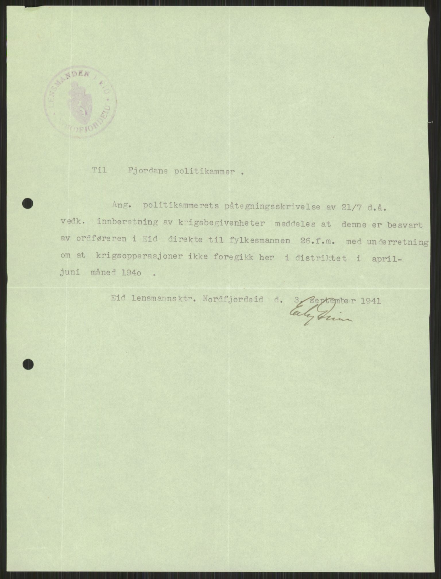 Forsvaret, Forsvarets krigshistoriske avdeling, AV/RA-RAFA-2017/Y/Ya/L0015: II-C-11-31 - Fylkesmenn.  Rapporter om krigsbegivenhetene 1940., 1940, s. 519