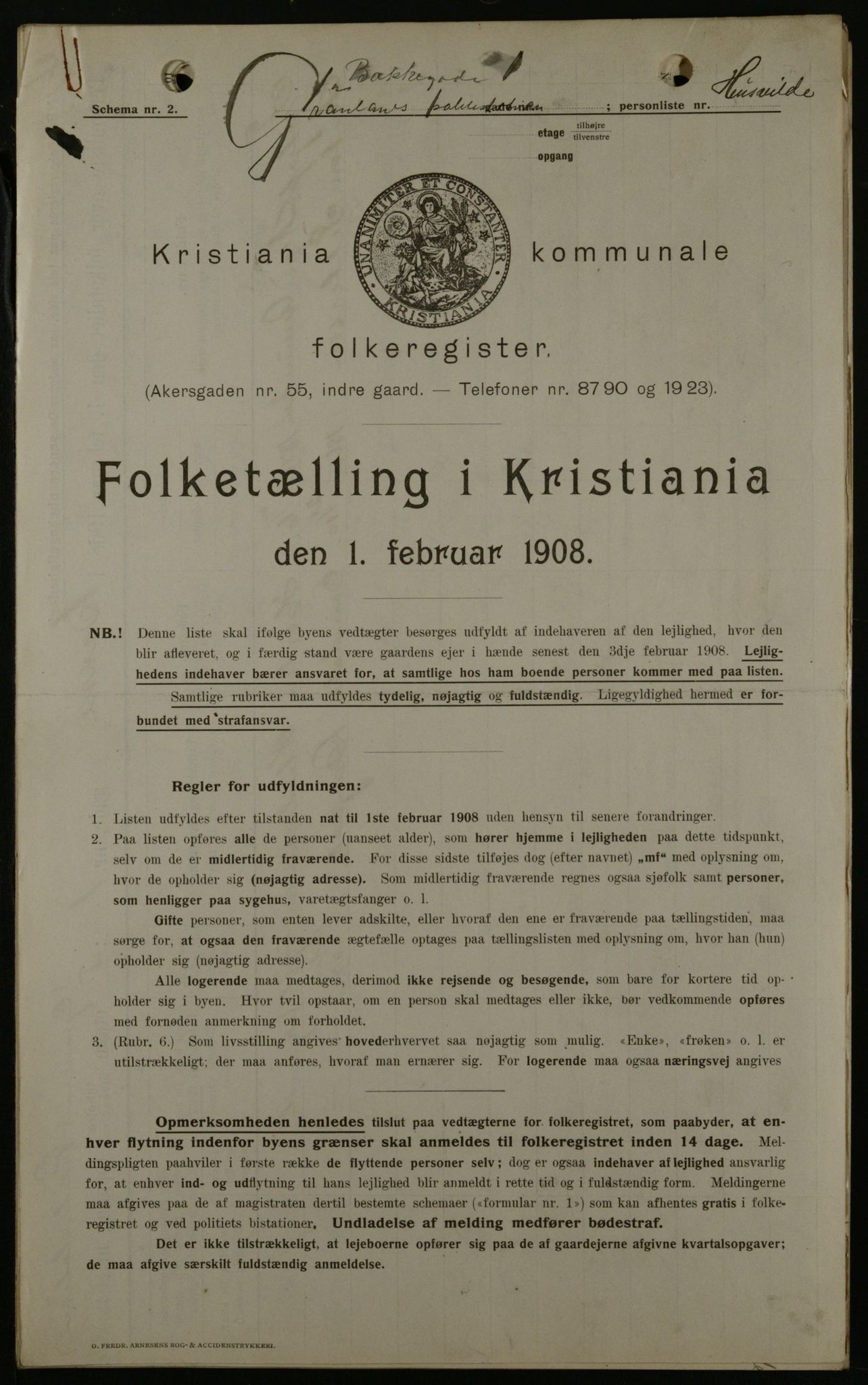OBA, Kommunal folketelling 1.2.1908 for Kristiania kjøpstad, 1908, s. 3444