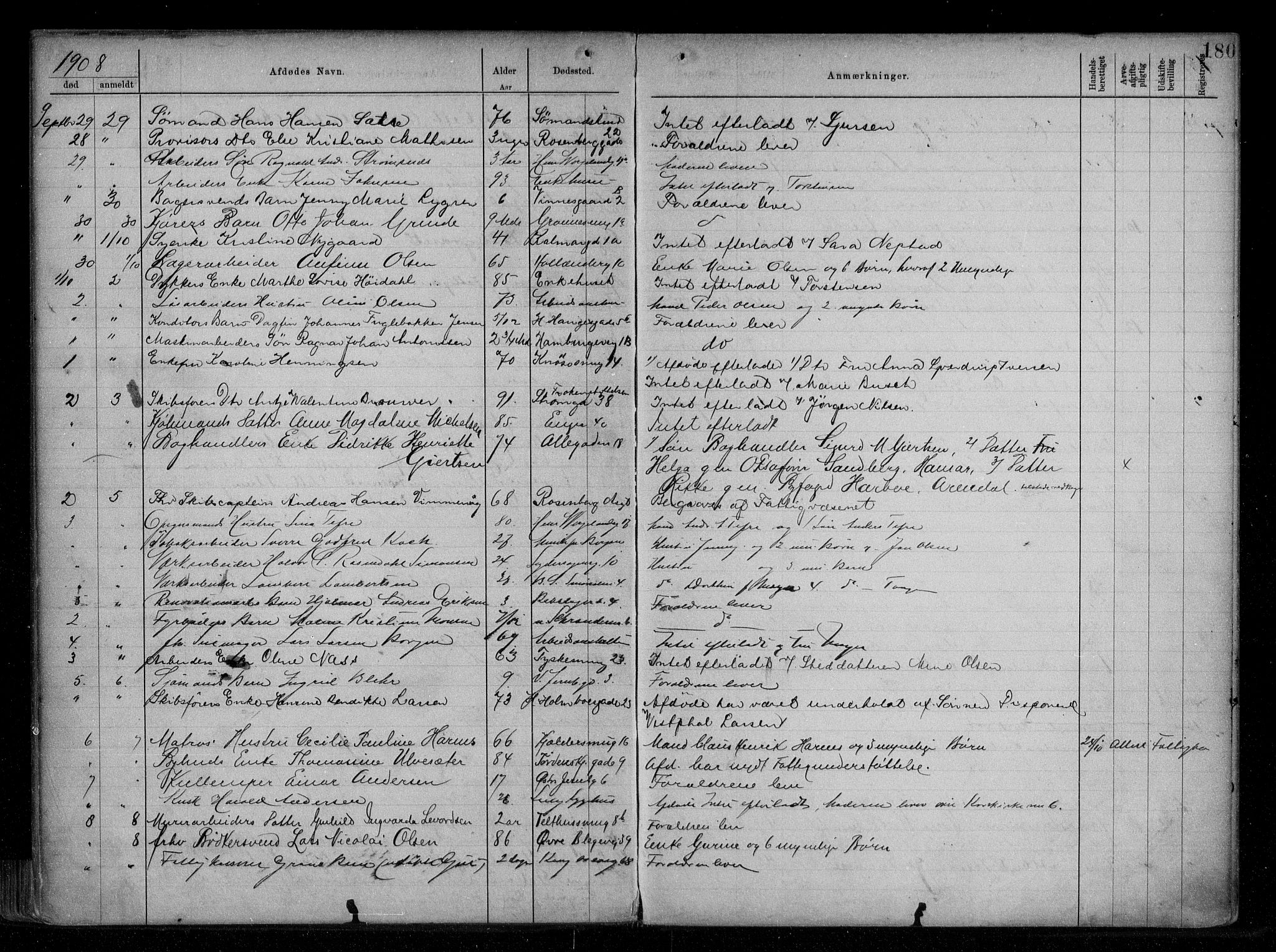 Byfogd og Byskriver i Bergen, AV/SAB-A-3401/06/06Na/L0008: Dødsfallsjournaler, 1904-1910, s. 179b-180a