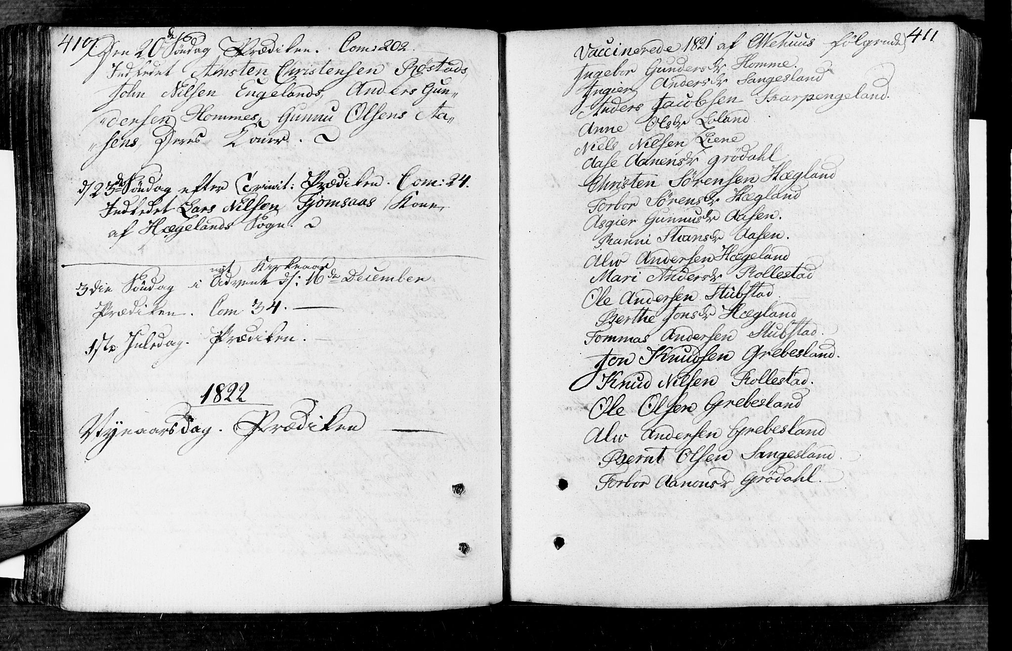 Vennesla sokneprestkontor, SAK/1111-0045/Fa/Fac/L0002: Ministerialbok nr. A 2, 1785-1834, s. 410-411