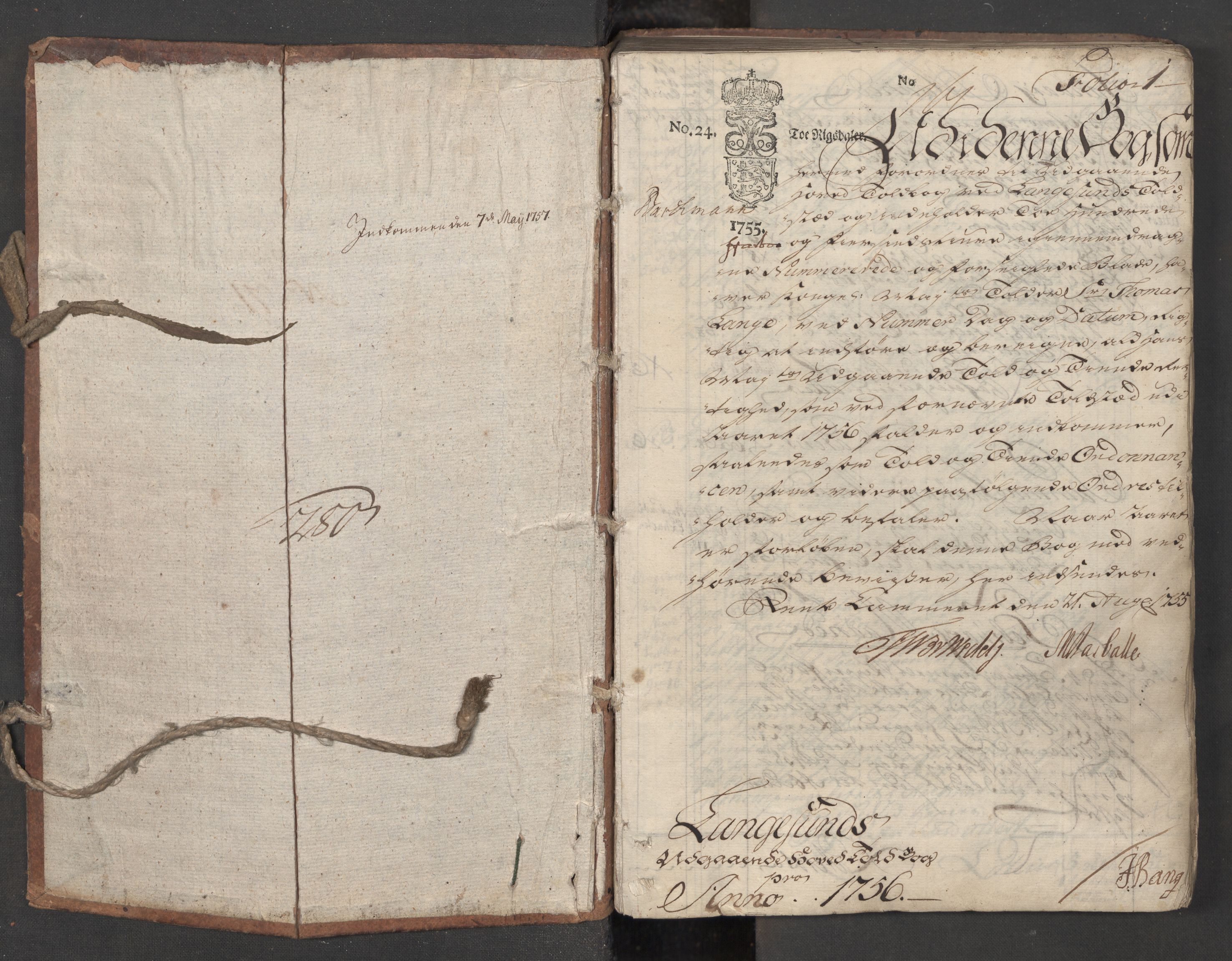 Generaltollkammeret, tollregnskaper, RA/EA-5490/R12/L0029/0001: Tollregnskaper Langesund / Utgående hovedtollbok, 1756, s. 1a