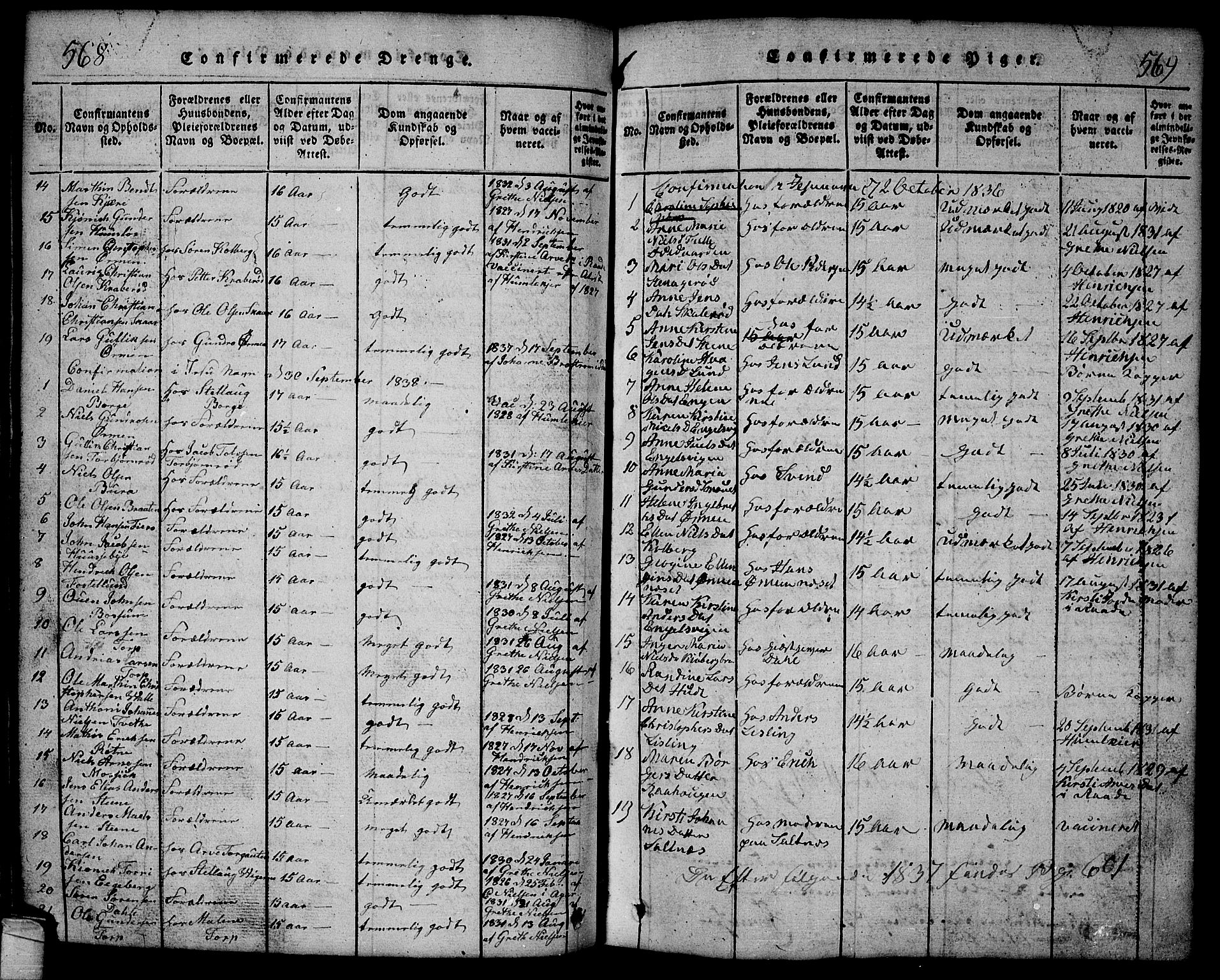 Onsøy prestekontor Kirkebøker, SAO/A-10914/G/Ga/L0001: Klokkerbok nr. I 1, 1814-1840, s. 568-569
