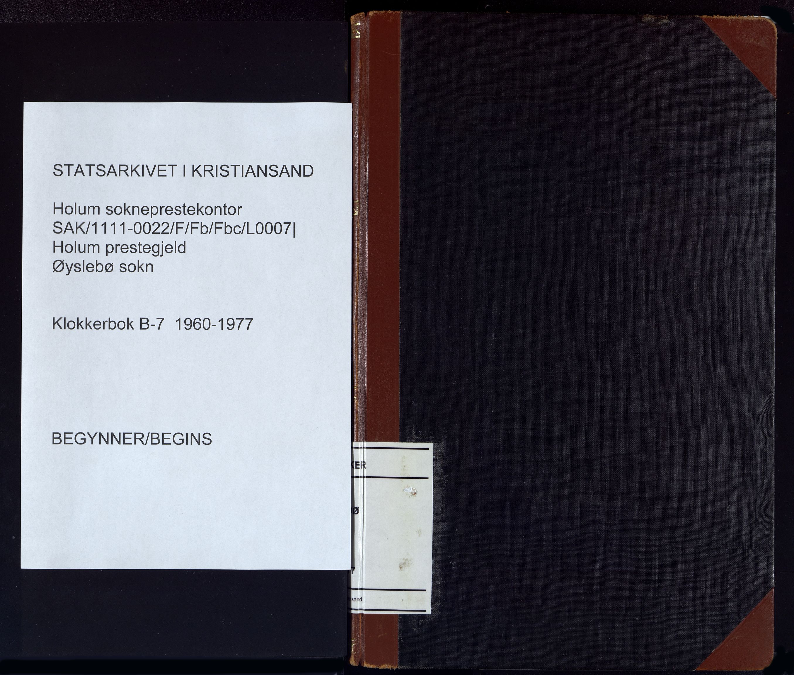 Holum sokneprestkontor, AV/SAK-1111-0022/F/Fb/Fbc/L0007: Klokkerbok nr. B-7, 1960-1977