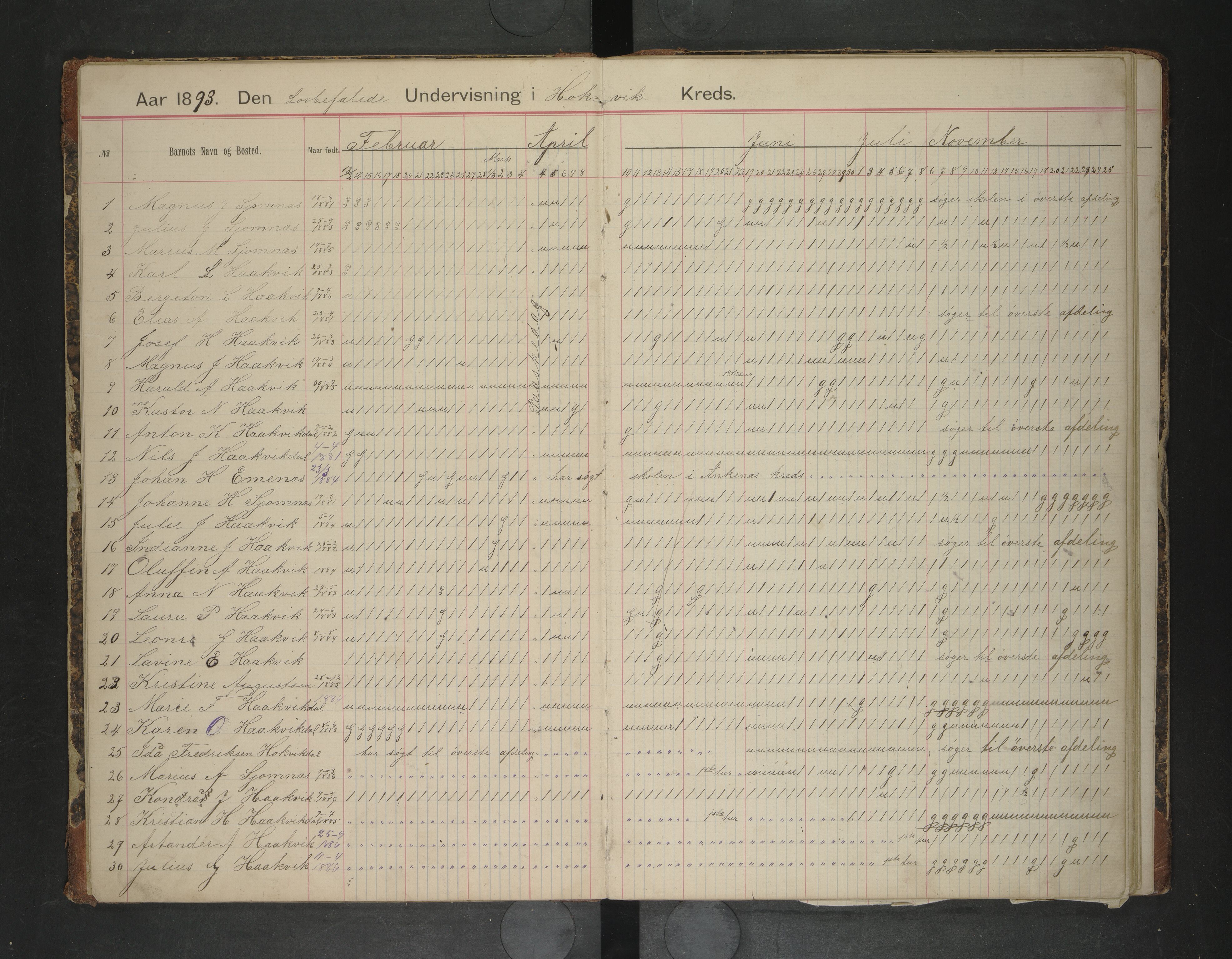 Ankenes kommune.Ymse skolekretser, AIN/K-18550.510.01/F/Fb/L0004: Ankenes/Beisfjord/Håkvik/Veggen/Virak, 1892-1902