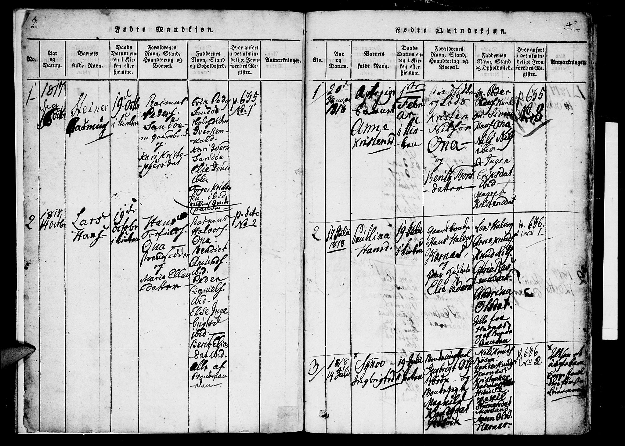 Ministerialprotokoller, klokkerbøker og fødselsregistre - Møre og Romsdal, AV/SAT-A-1454/561/L0727: Ministerialbok nr. 561A01, 1817-1858, s. 2-3