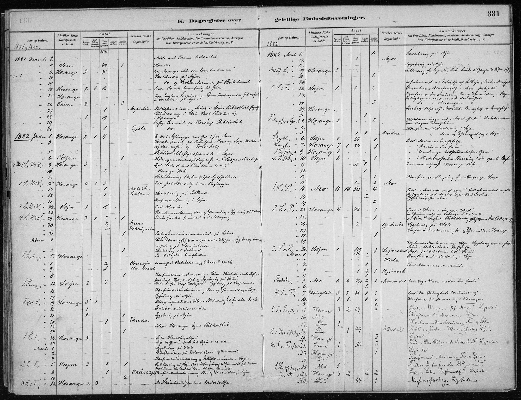 Hosanger sokneprestembete, SAB/A-75801/H/Haa: Ministerialbok nr. B  1, 1880-1896, s. 331