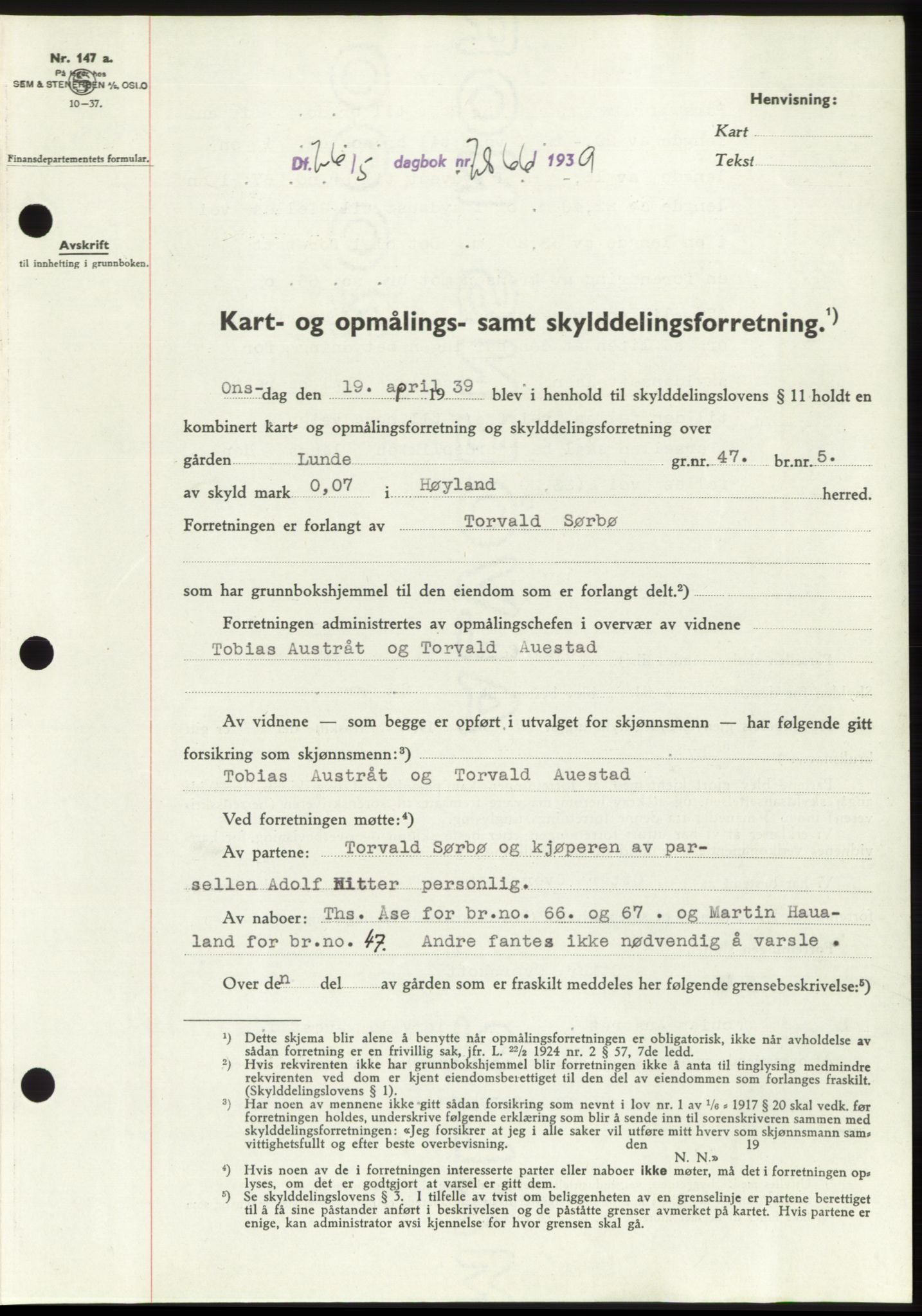 Jæren sorenskriveri, SAST/A-100310/03/G/Gba/L0074: Pantebok, 1939-1939, Dagboknr: 2866/1939