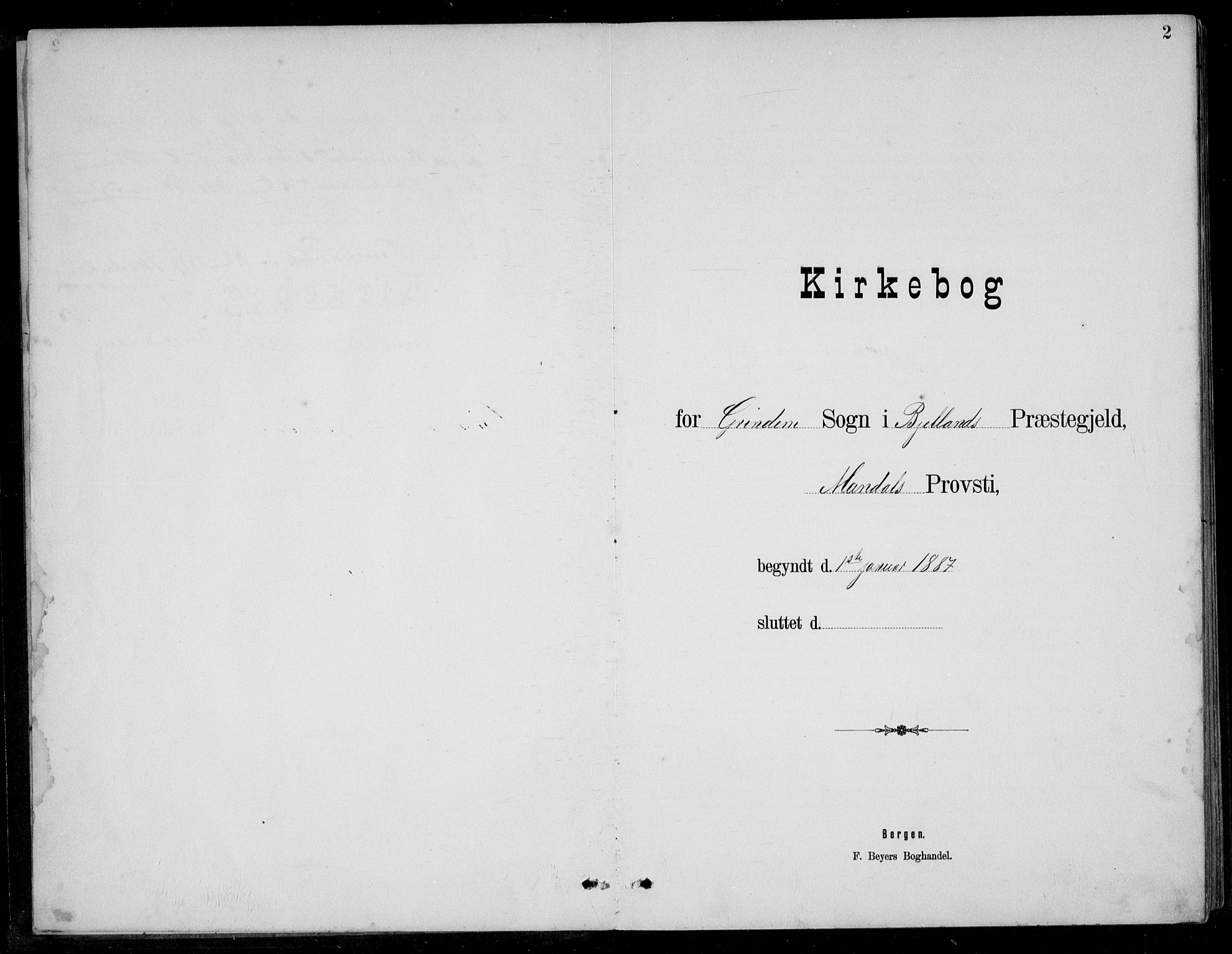 Bjelland sokneprestkontor, SAK/1111-0005/F/Fb/Fbc/L0003: Klokkerbok nr. B 3, 1887-1924, s. 2