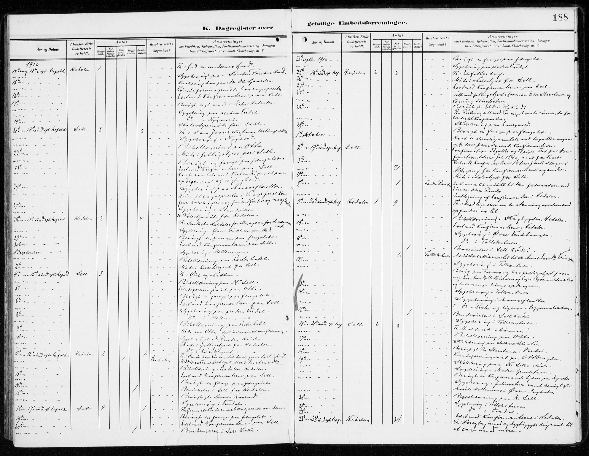 Sel prestekontor, SAH/PREST-074/H/Ha/Haa/L0002: Ministerialbok nr. 2, 1905-1919, s. 188