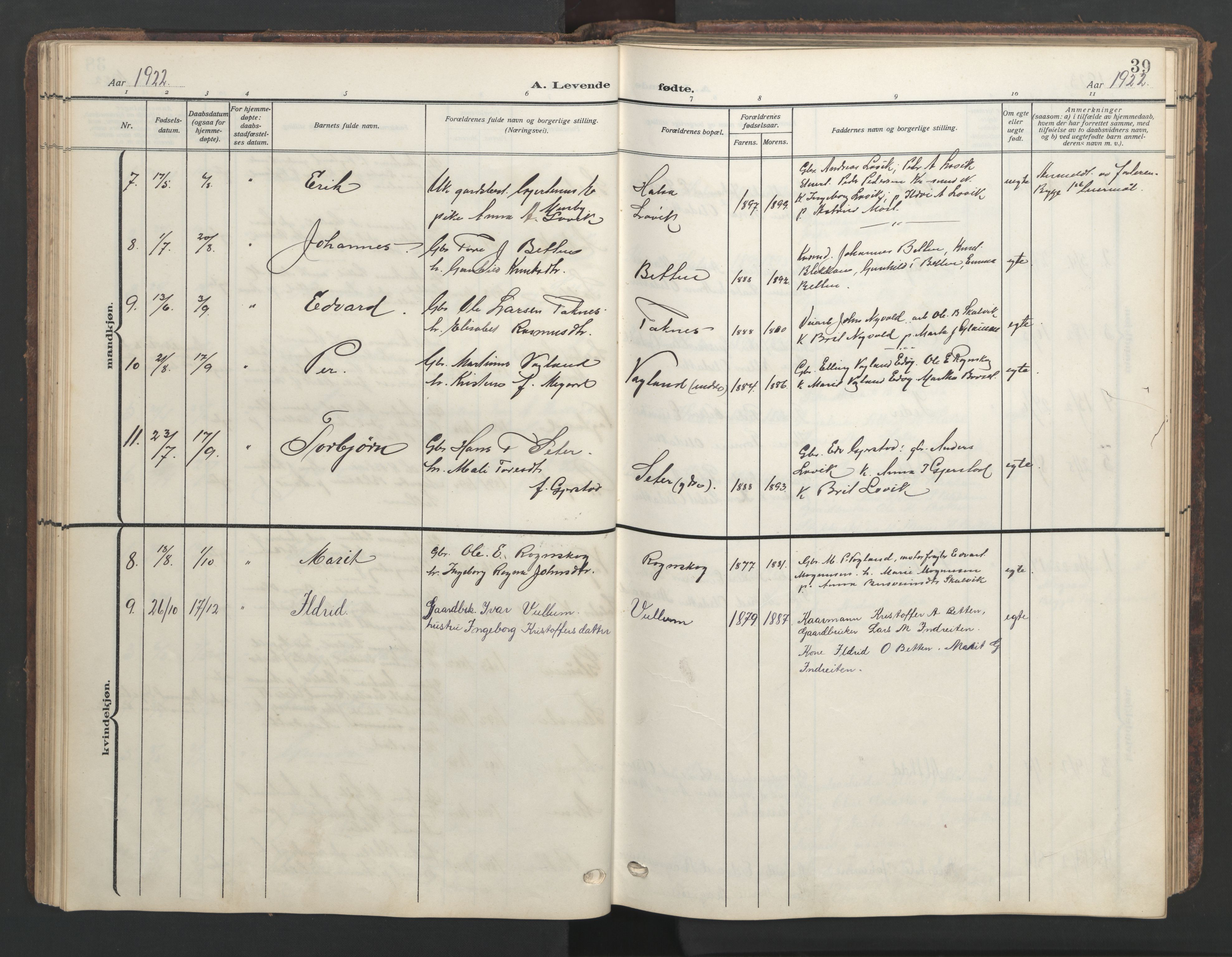 Ministerialprotokoller, klokkerbøker og fødselsregistre - Møre og Romsdal, AV/SAT-A-1454/576/L0891: Klokkerbok nr. 576C02, 1909-1946, s. 39