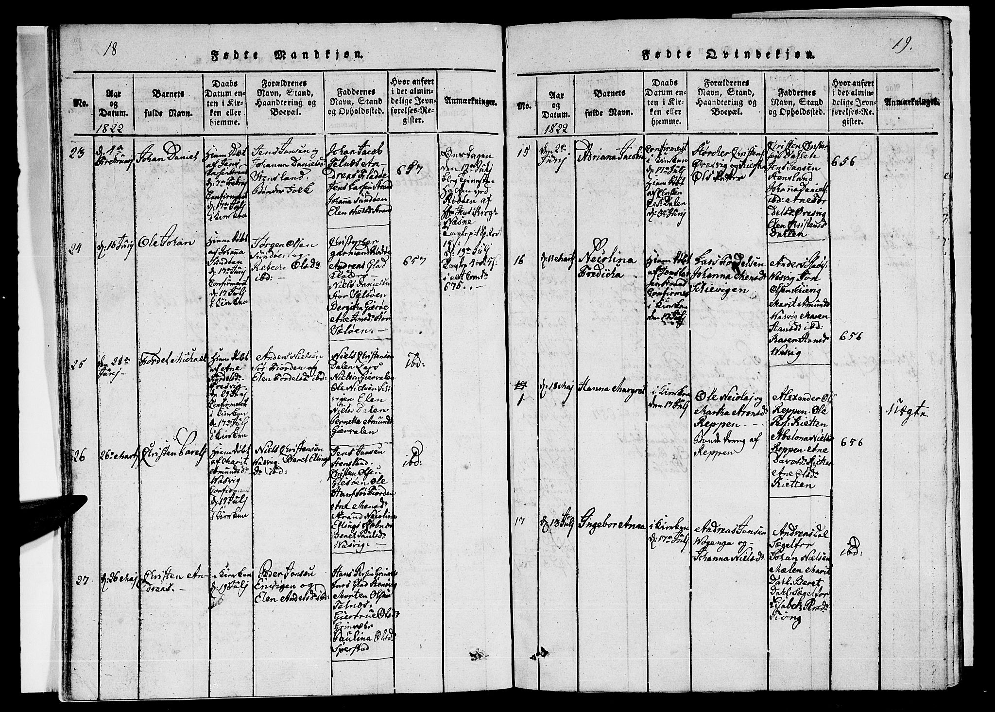 Ministerialprotokoller, klokkerbøker og fødselsregistre - Nordland, AV/SAT-A-1459/841/L0616: Klokkerbok nr. 841C01 /1, 1820-1832, s. 18-19