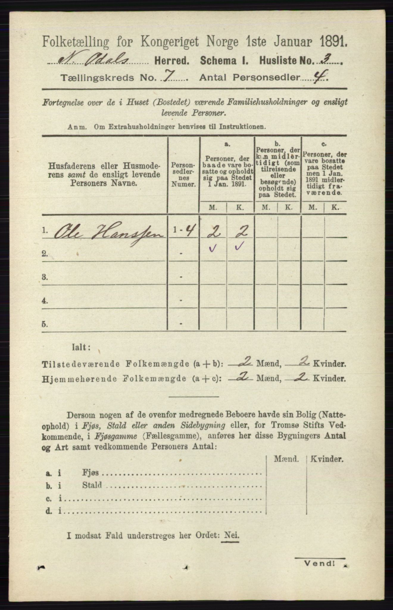 RA, Folketelling 1891 for 0418 Nord-Odal herred, 1891, s. 2774