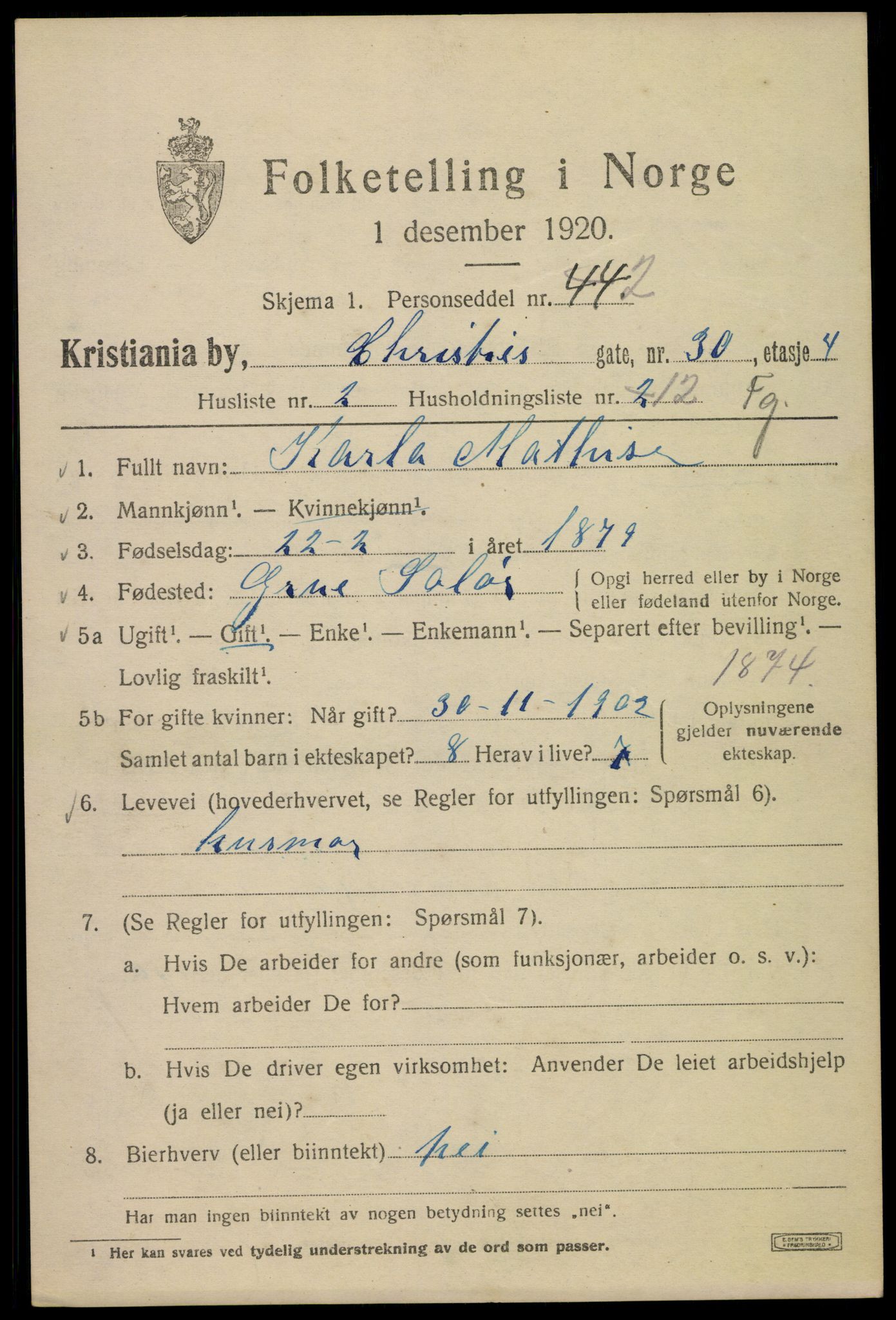SAO, Folketelling 1920 for 0301 Kristiania kjøpstad, 1920, s. 186161