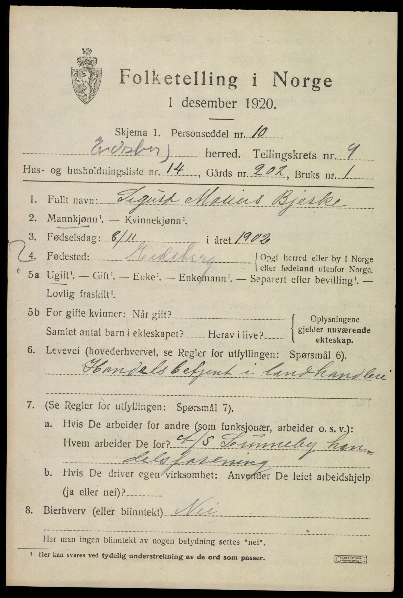 SAO, Folketelling 1920 for 0125 Eidsberg herred, 1920, s. 10631