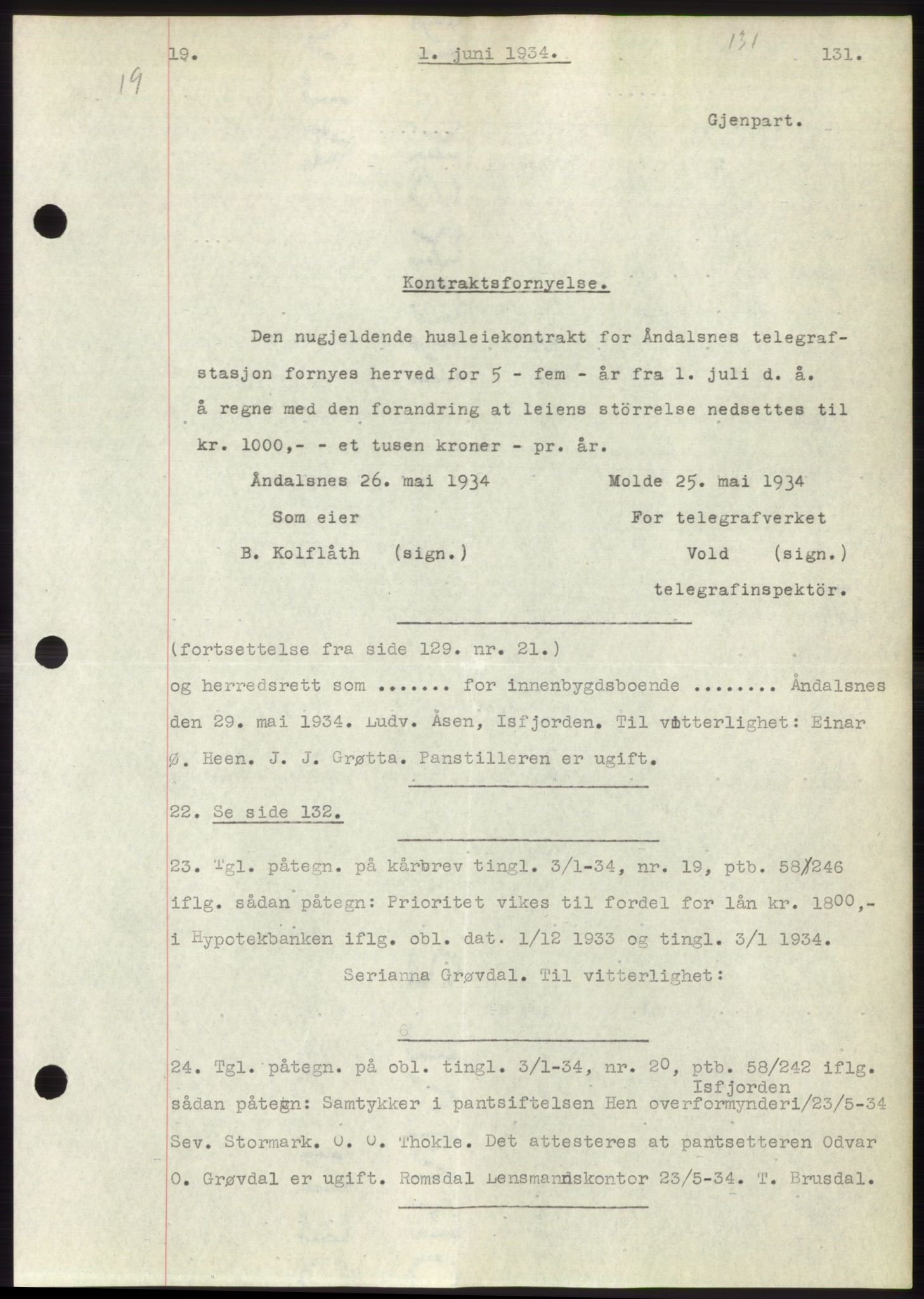 Romsdal sorenskriveri, AV/SAT-A-4149/1/2/2C/L0065: Pantebok nr. 59, 1934-1934, Tingl.dato: 01.06.1934