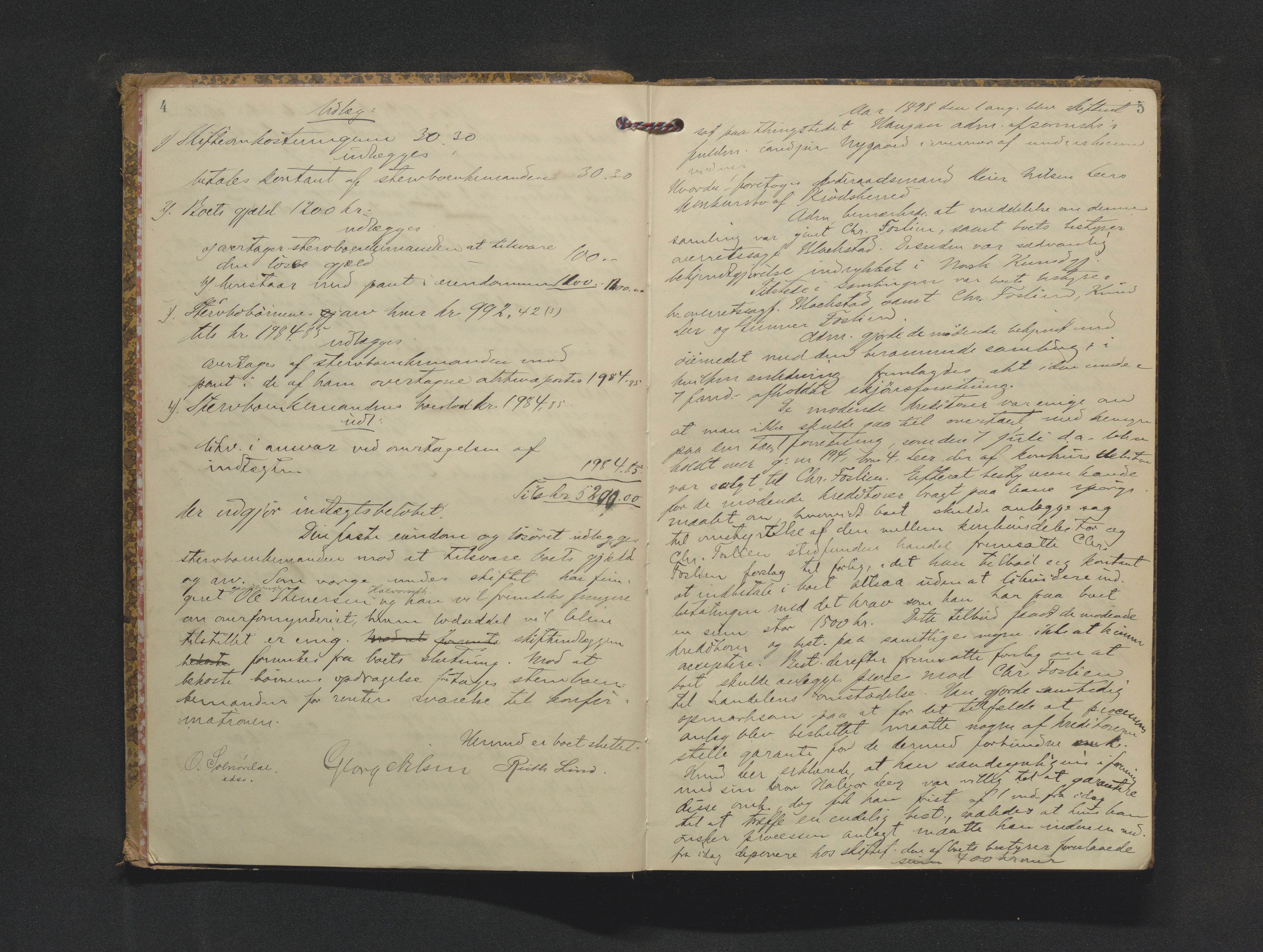 Eiker, Modum og Sigdal sorenskriveri, AV/SAKO-A-123/H/Hb/Hbb/Hbbd/L0005: Registrerings- og forhandlingsprotokoll, 1898-1908, s. 4-5