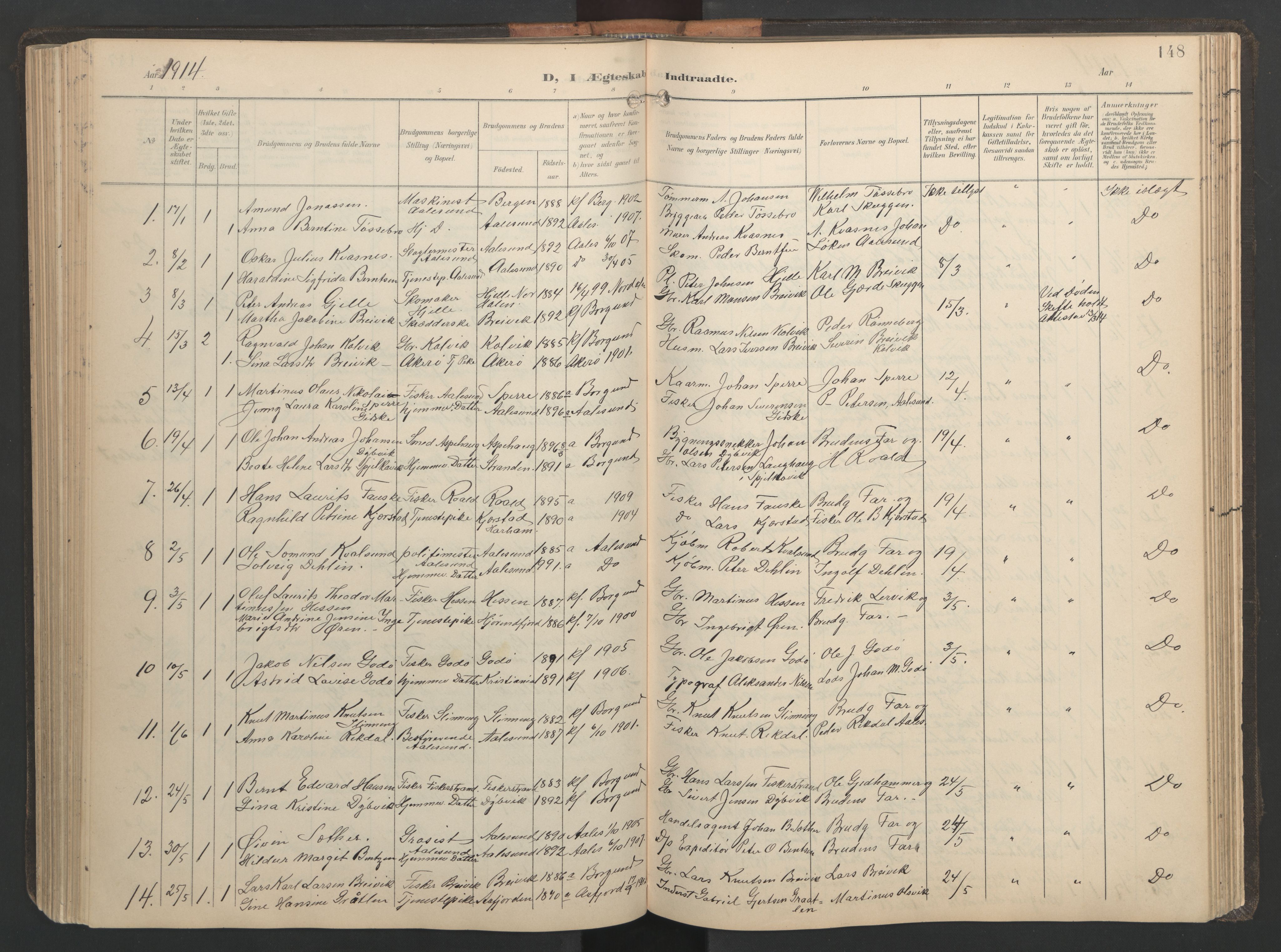 Ministerialprotokoller, klokkerbøker og fødselsregistre - Møre og Romsdal, SAT/A-1454/528/L0433: Klokkerbok nr. 528C14, 1899-1922, s. 148