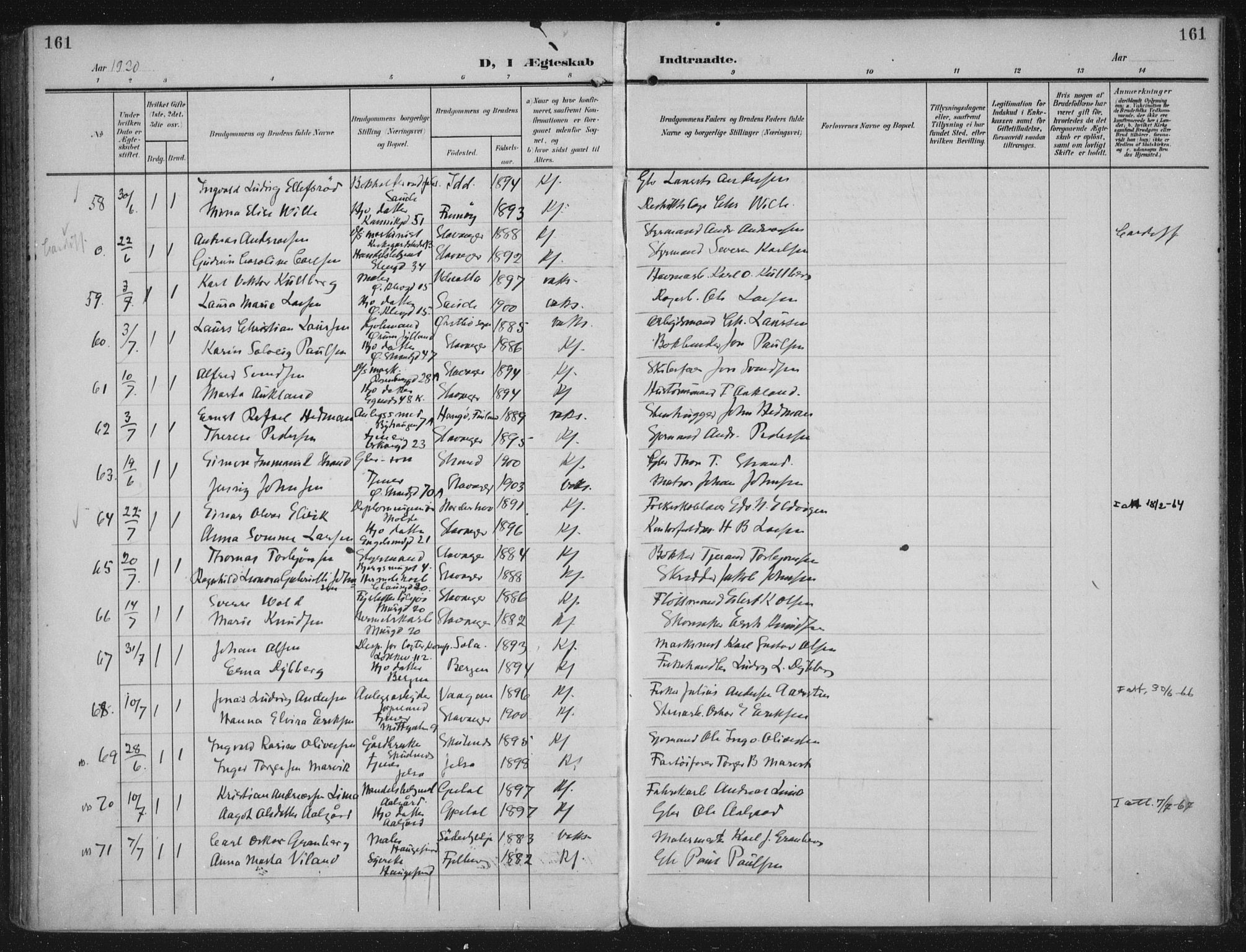 Domkirken sokneprestkontor, AV/SAST-A-101812/002/A/L0016: Ministerialbok nr. A 33, 1905-1922, s. 161