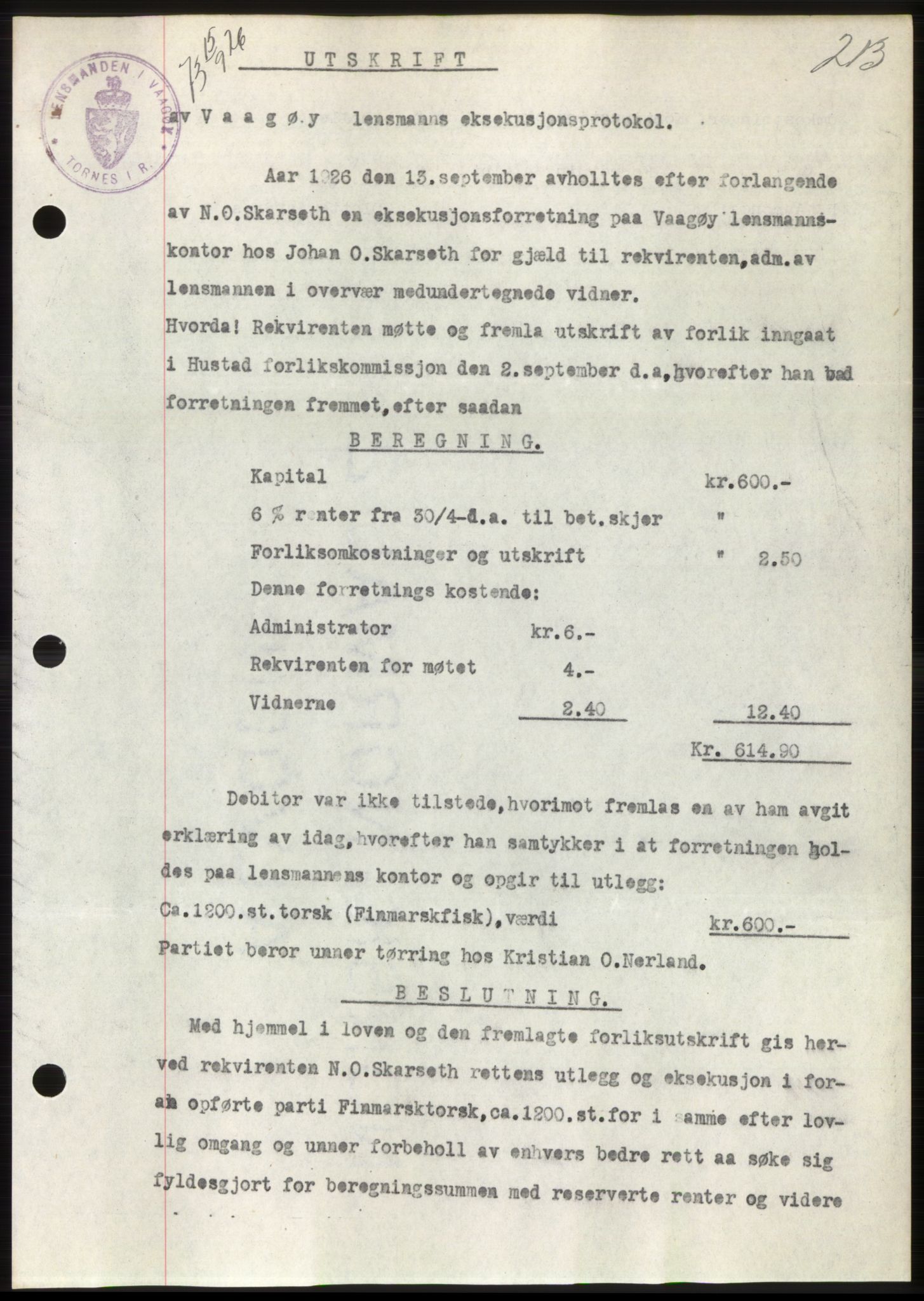 Romsdal sorenskriveri, AV/SAT-A-4149/1/2/2C/L0051: Pantebok nr. 45, 1926-1927, Tingl.dato: 15.09.1926