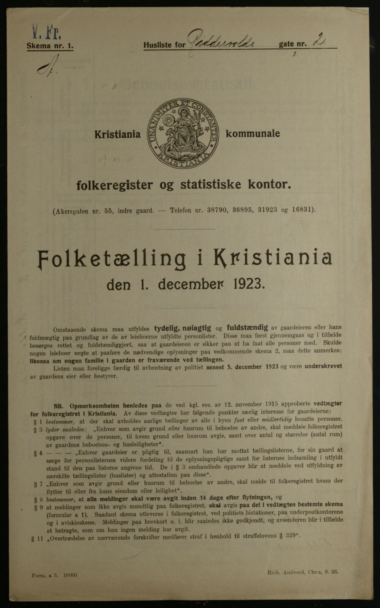 OBA, Kommunal folketelling 1.12.1923 for Kristiania, 1923, s. 91709