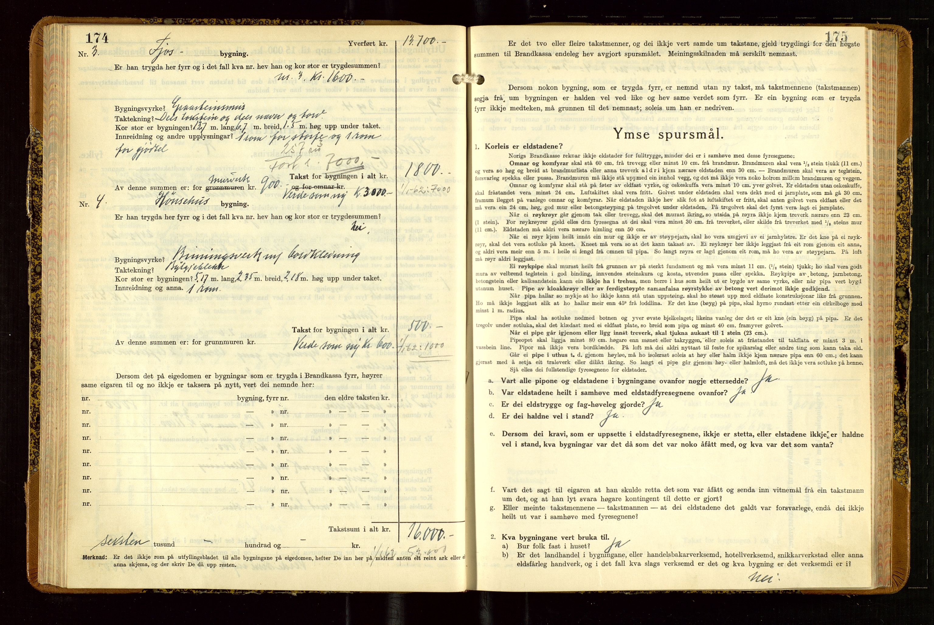 Helleland lensmannskontor, AV/SAST-A-100209/Gob/L0004: "Brandtakstbok", 1939-1949, s. 174-175
