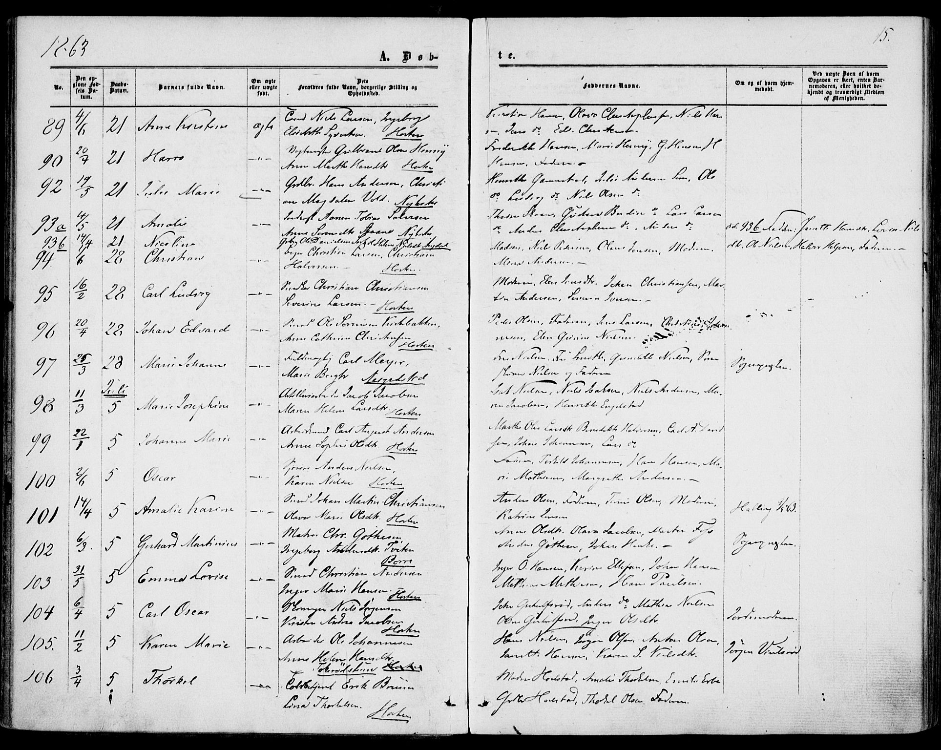 Borre kirkebøker, AV/SAKO-A-338/F/Fa/L0007: Ministerialbok nr. I 7, 1862-1867, s. 15