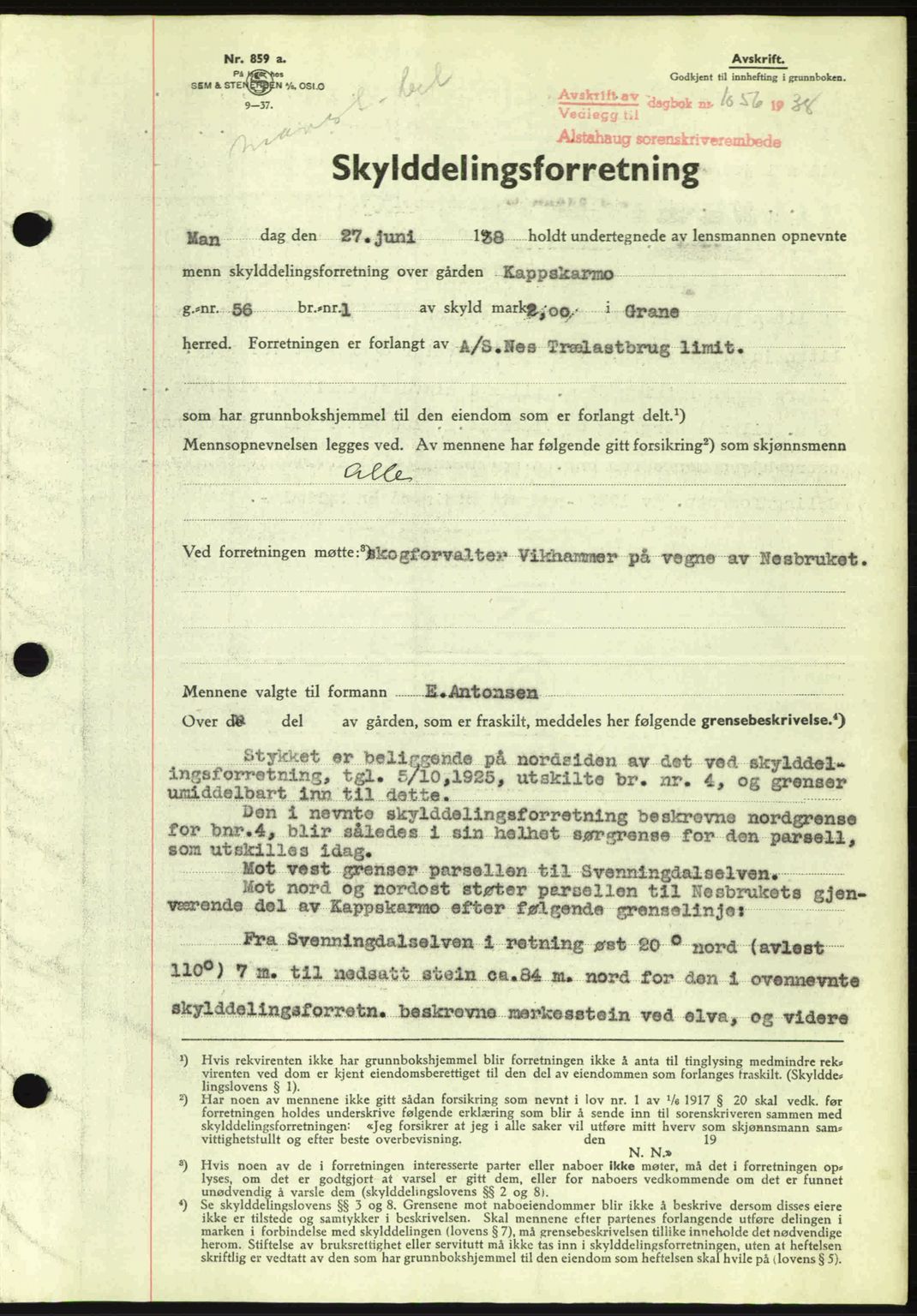 Alstahaug sorenskriveri, SAT/A-1009: Pantebok nr. A3, 1937-1938, Dagboknr: 1056/1938