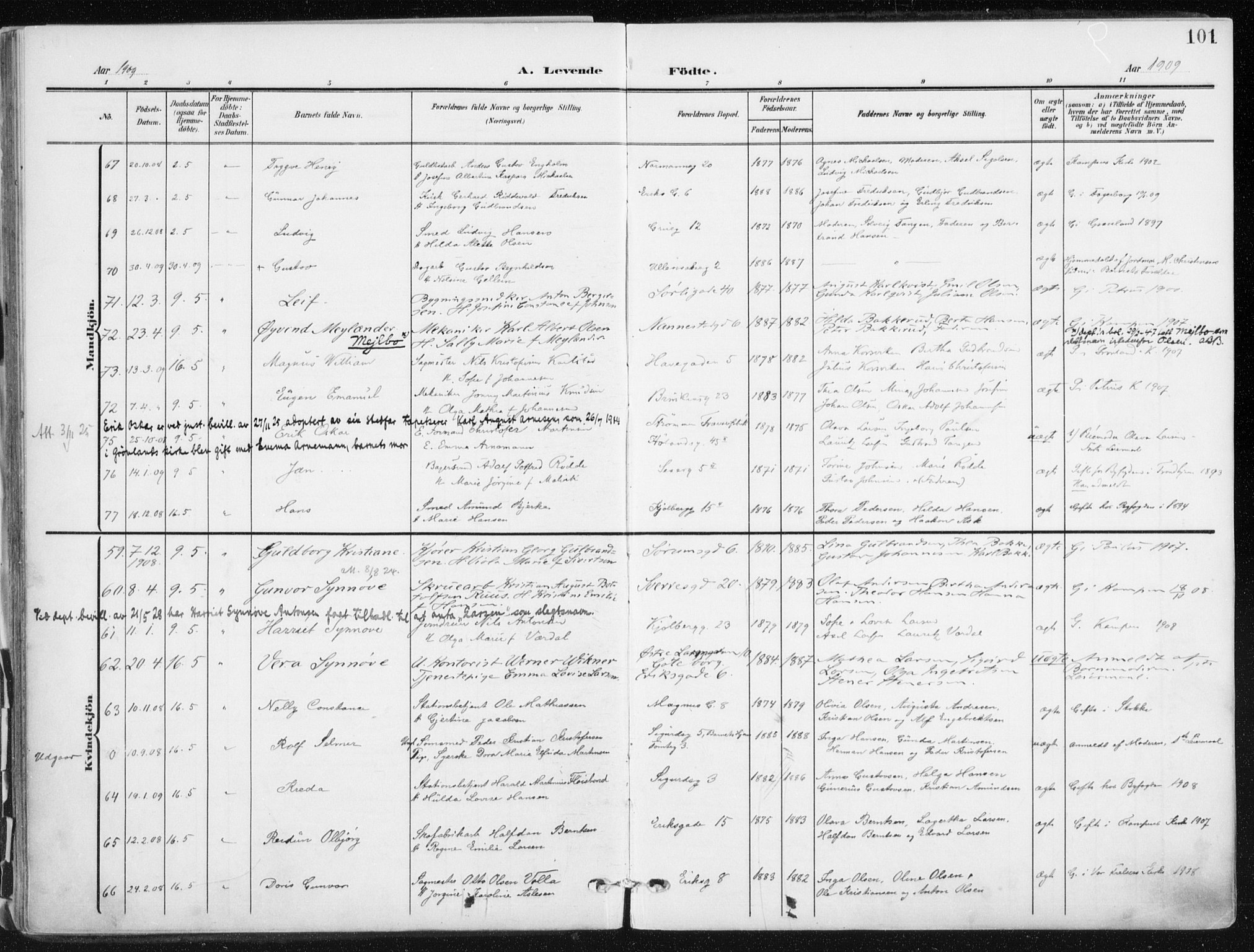 Kampen prestekontor Kirkebøker, AV/SAO-A-10853/F/Fa/L0010: Ministerialbok nr. I 10, 1905-1917, s. 101