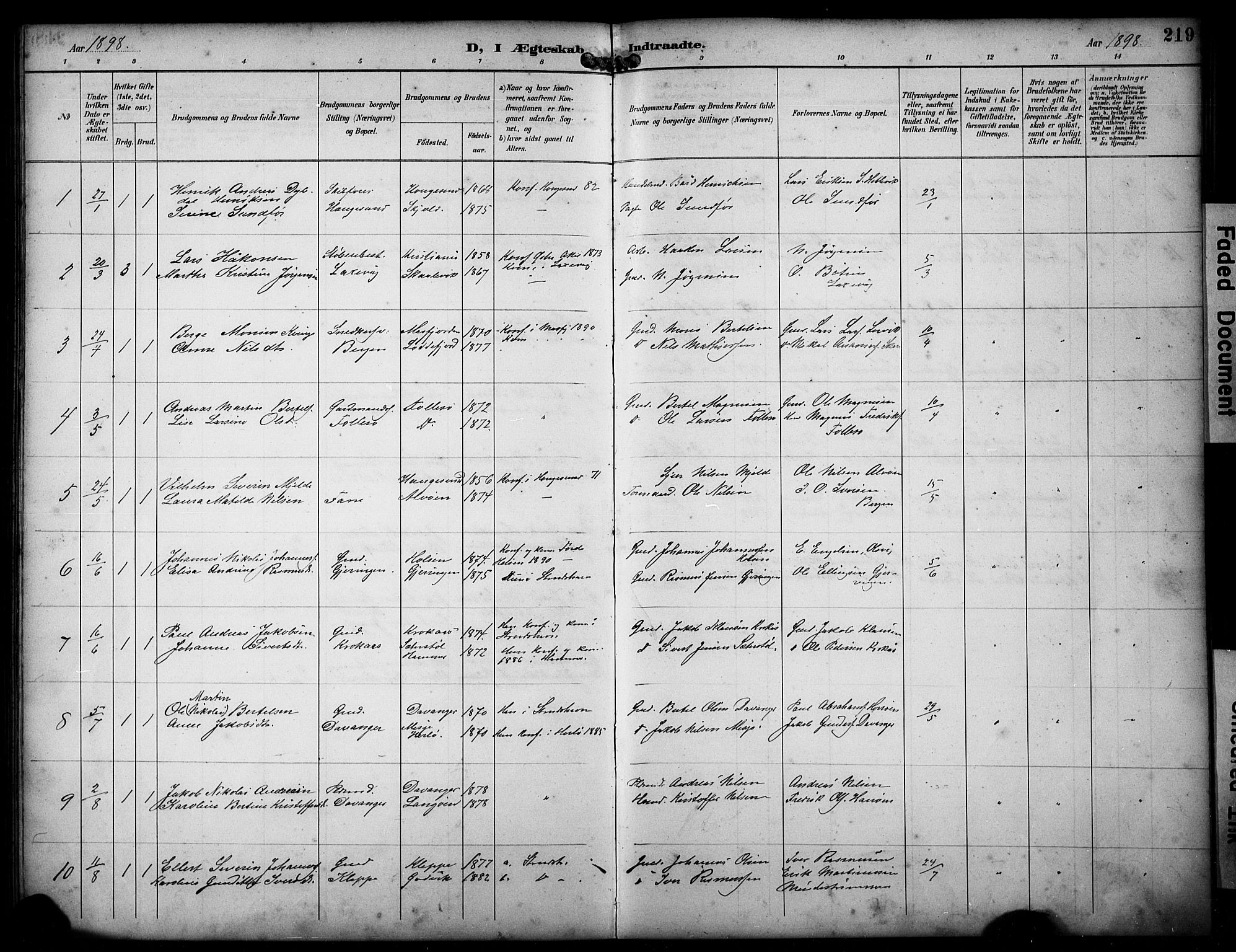 Askøy Sokneprestembete, AV/SAB-A-74101/H/Ha/Hab/Haba/L0009: Klokkerbok nr. A 9, 1894-1903, s. 219